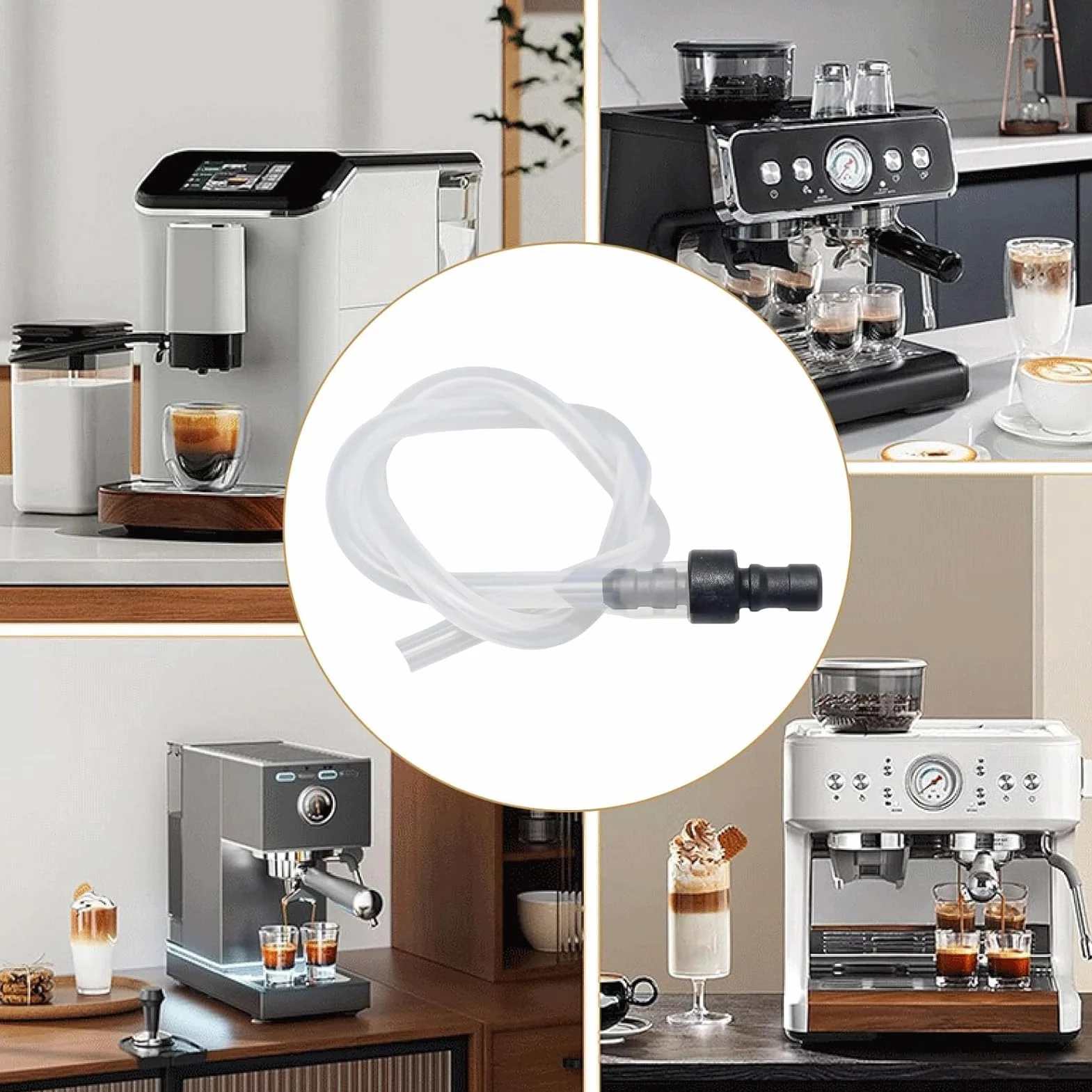 Tubo de leche para café Kit de 6 piezas tubos espumadores 3 conectores máquina de café