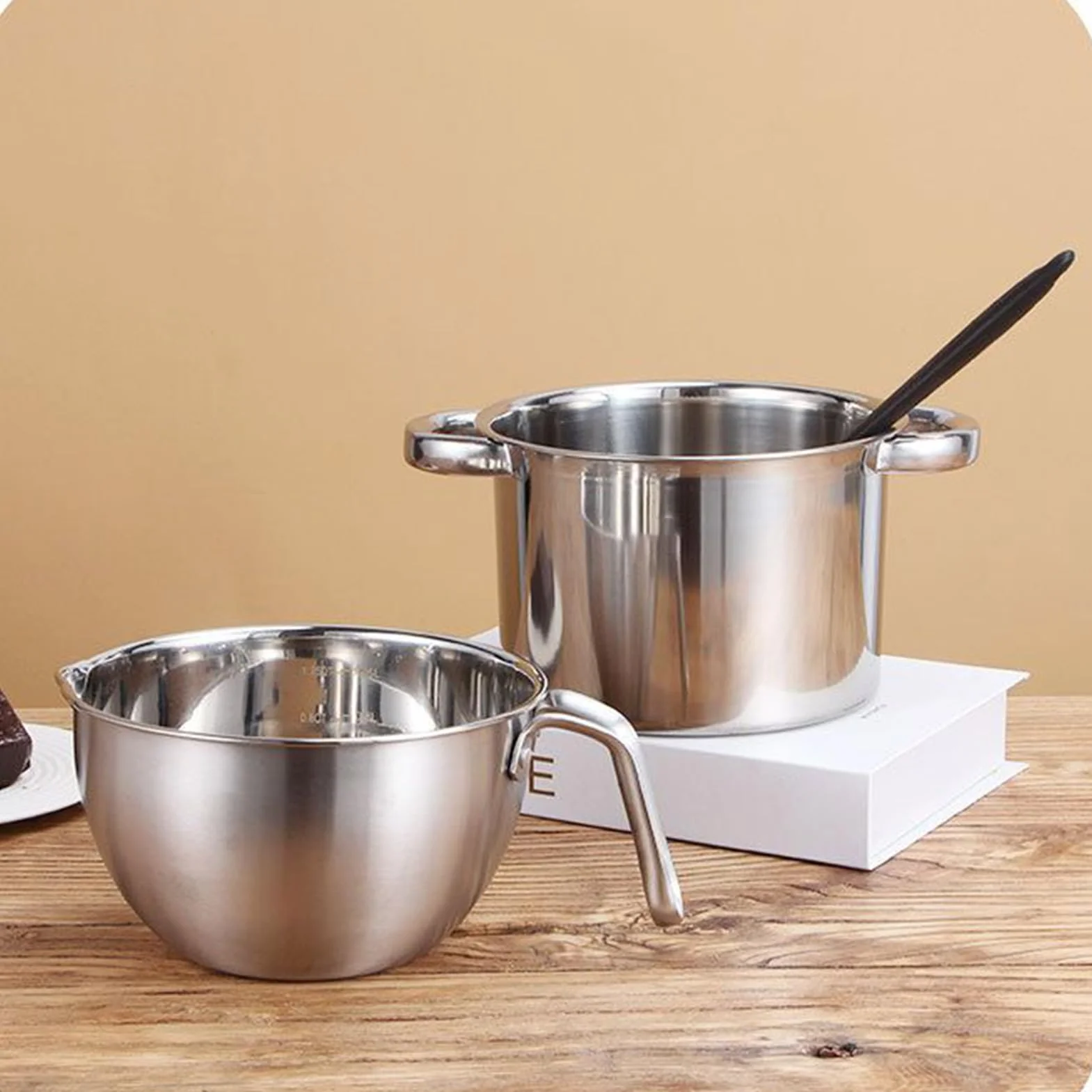 Acero inoxidable juego de olla baño maría 2,6 L y tazón 2 L con espátula silicona derretir chocolate