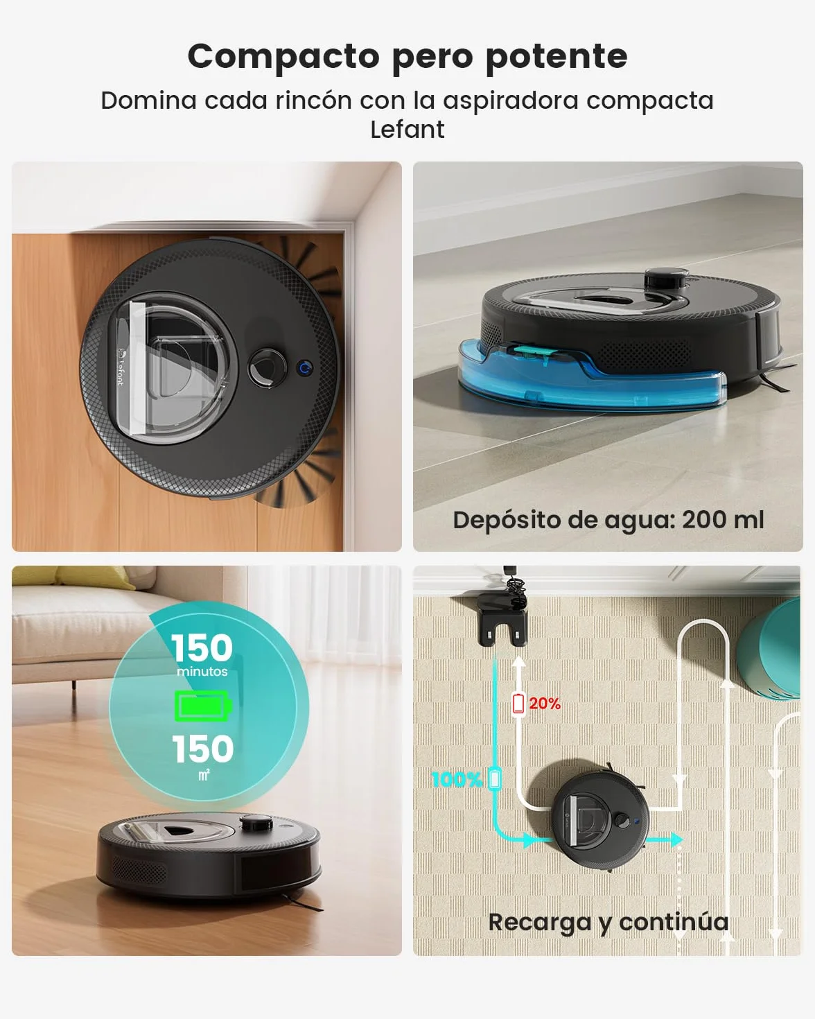 Lefant M330 Pro Robot Aspirador y Fregasuelos 3 en 1, Navegación dToF, 5000Pa, 150 min, Evitación de Obstáculos PSD 190°, WiFi 2,4/5GHz