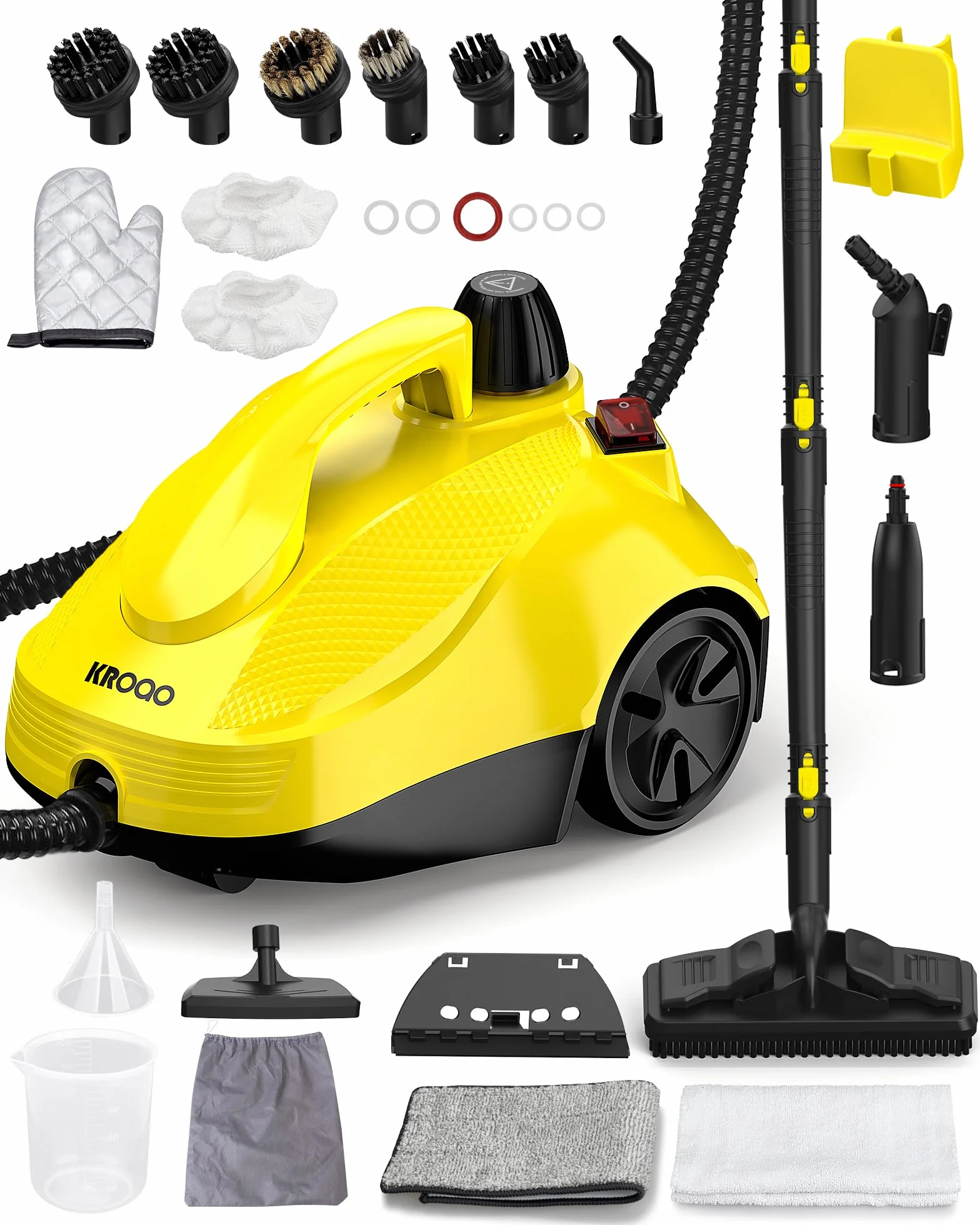 Limpiador a vapor KROQO con 23 accesorios y cable de alimentación de 5 m para limpiar hornos, alfombras, sofás, tapicerías, juguetes y suelos lisos.