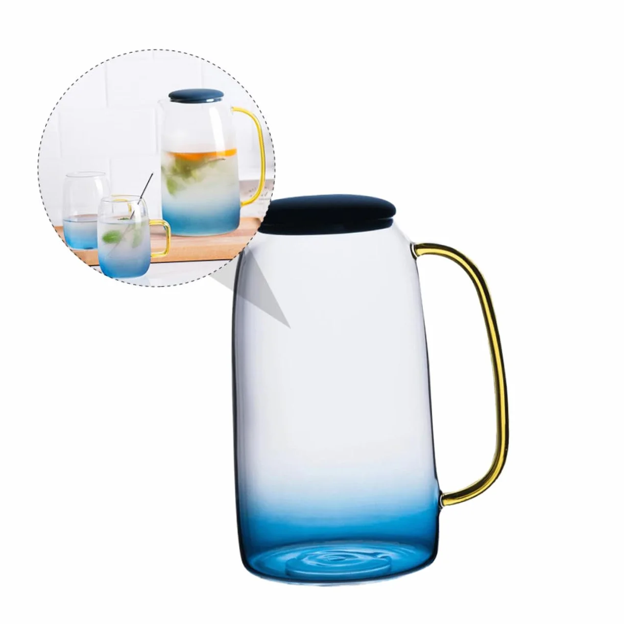 Jarra de Agua Resistente al Calor de Vidrio Jarra de Agua Hogar con Tapa para Preparar y Servir Bebidas Frías Jugo o Tés la Cocina o Sala de Estar