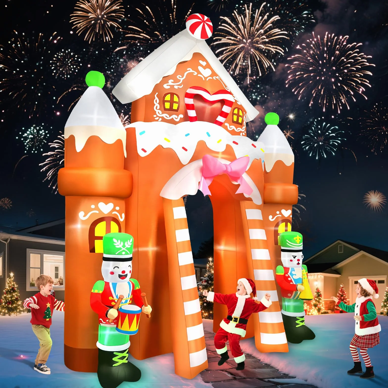 Kalolary Decoración de Navidad Hinchable con iluminación LED – Gran Figura de Navidad para Interior y Exterior, decoración navideña para jardín y casa (12FT,Soldados Gingerbread Archway)