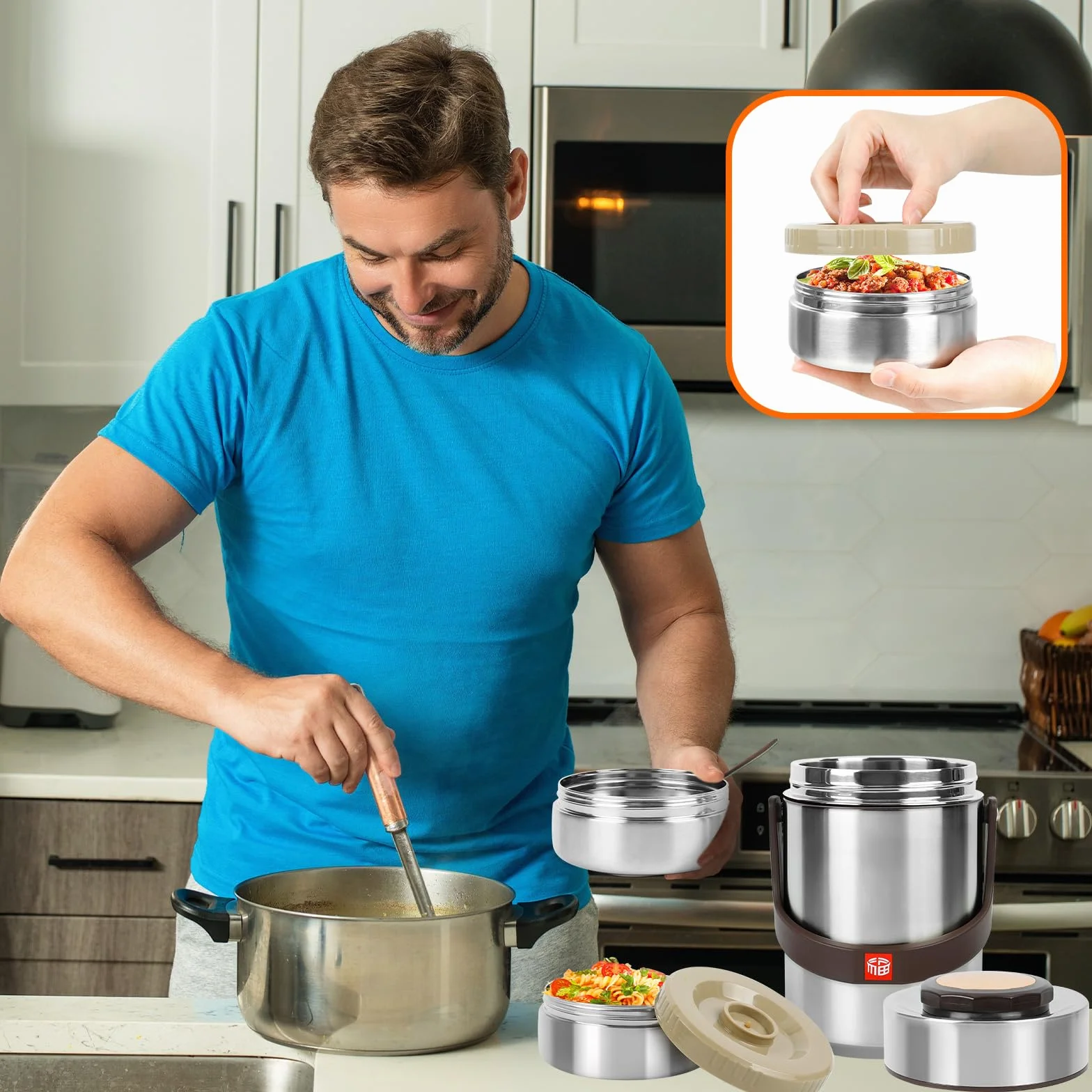 Termo para comida caliente y sopa, 67 onzas, contenedor de alimentos apilable, sellado de 3 capas con bolsa de almuerzo, ideal para comidas diarias de oficina, almuerzos escolares y cenas al aire