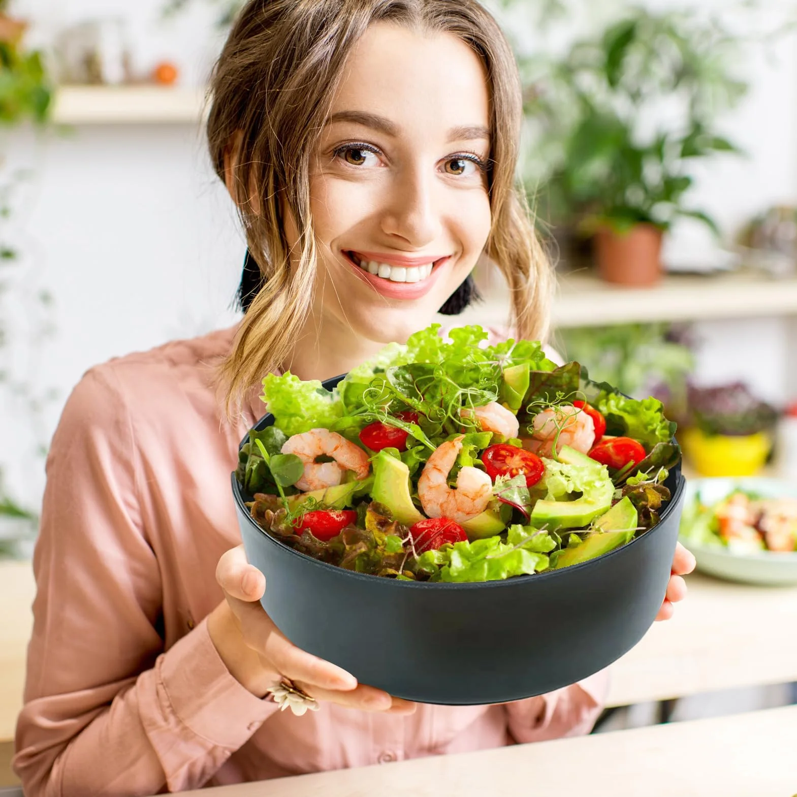 Ensaladera Ensaladeras De Madera Vajilla Cuchara Tenedor | Boles Grandes para Ensaladas y Comer Contenedores Alimentos Snacks Pasta Cereales Fideos Preparación Comidas Almuerzo Cena