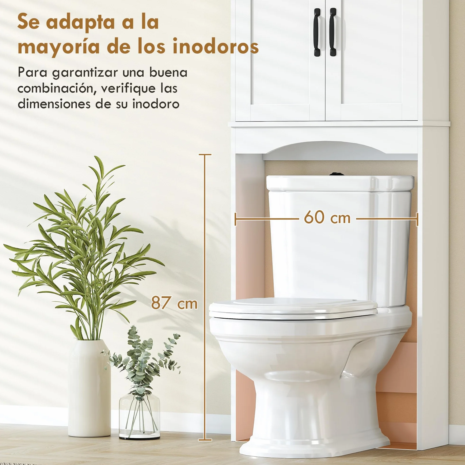 HOMCOM Mueble sobre Inodoro, Armario sobre Inodoro, Mueble de Baño con 2 Puertas de Cierre Silencioso, Estante Abierto para Lavanderías, Espacios Pequeños, 64x21x173,5 cm, Blanco