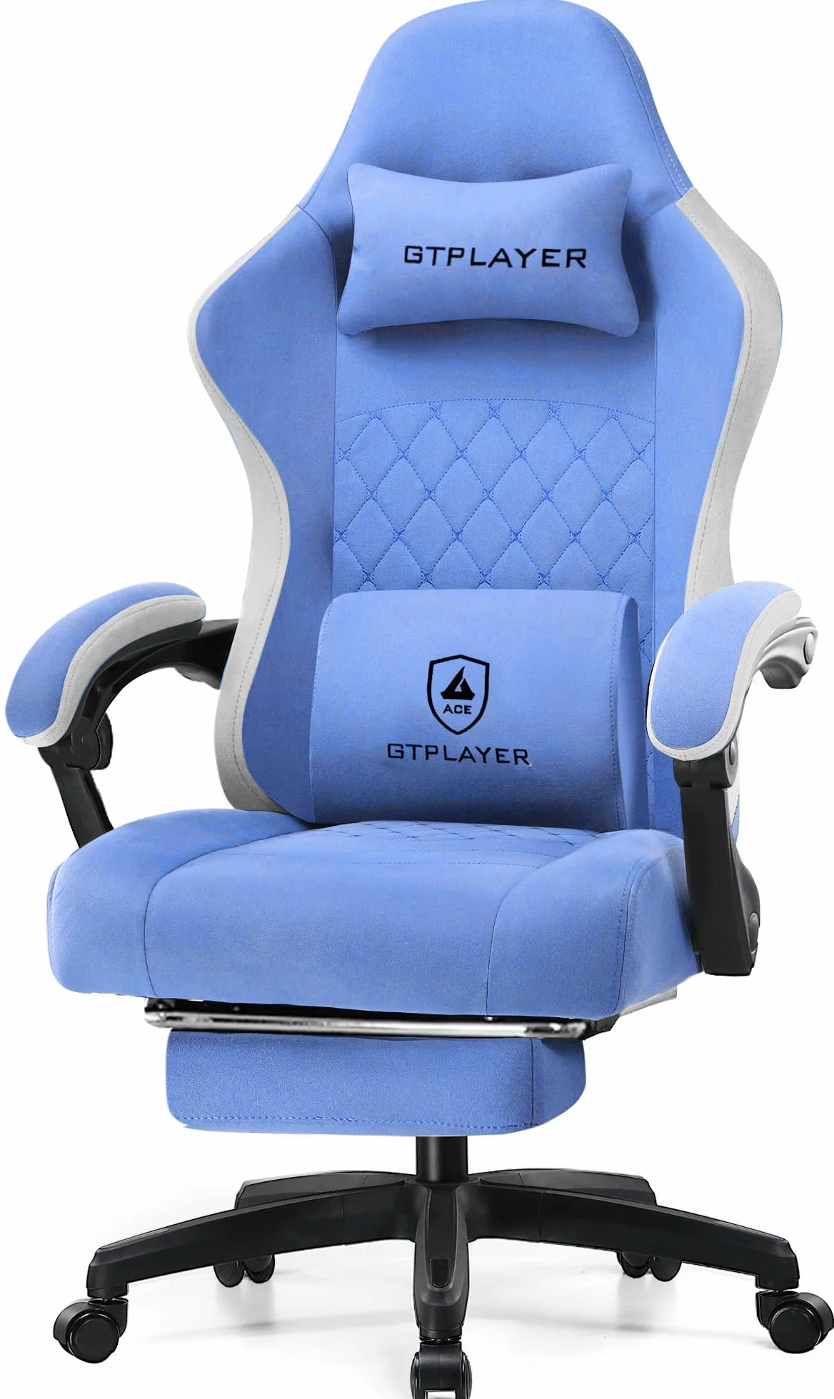 GTPLAYER Silla para Juegos, Silla de computadora con reposapiés y Soporte Lumbar, Silla de Juego Ajustable en Altura con Asiento Giratorio de 360° y reposacabezas para Oficina o Juegos, Color Azul