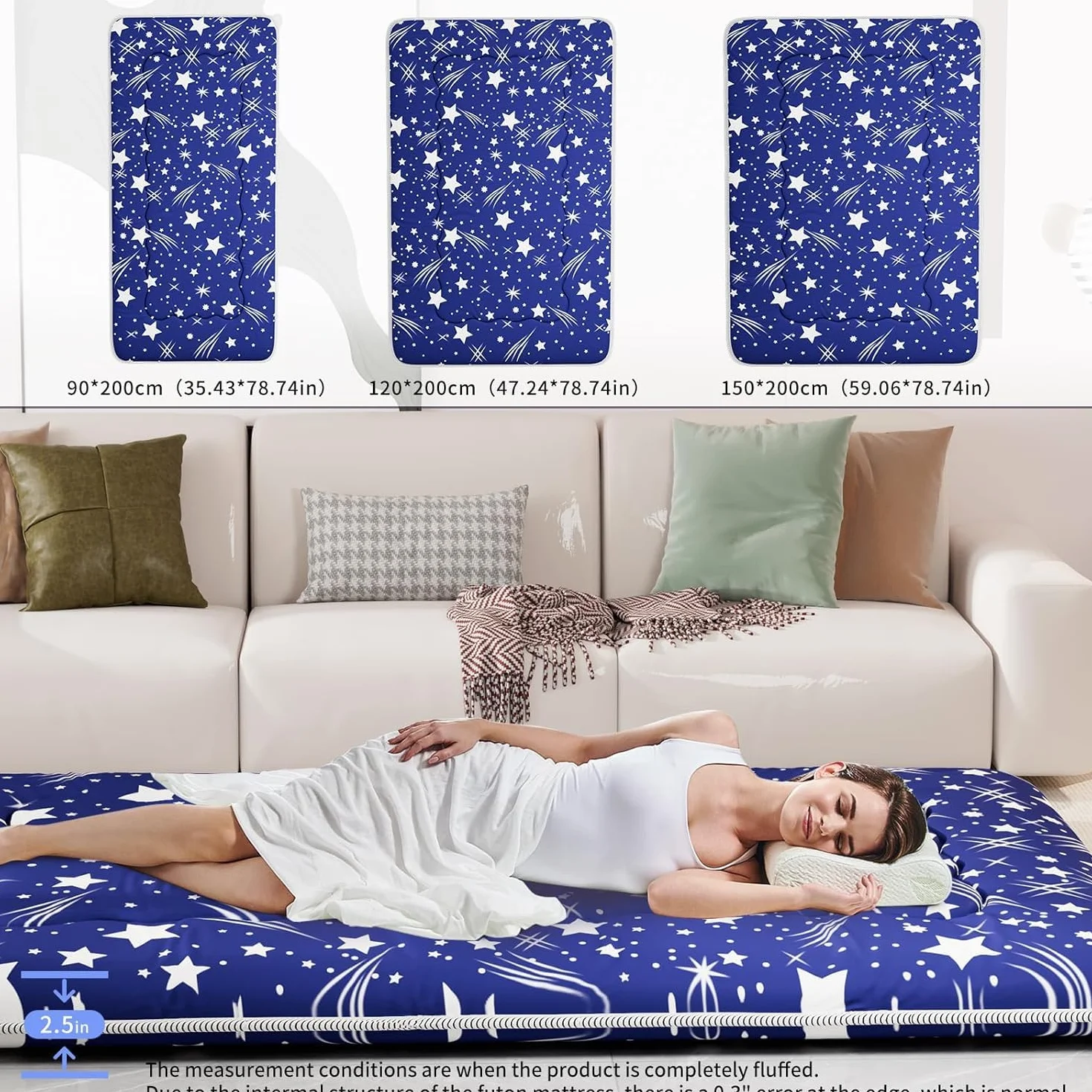 Kiseely Colchón futón, colchón de suelo japonés, Colchón futón plegable portátil, Colchón para portátil plegable con alfombrilla Tatami con bolsa y correa (T76533563, 120X200cm)