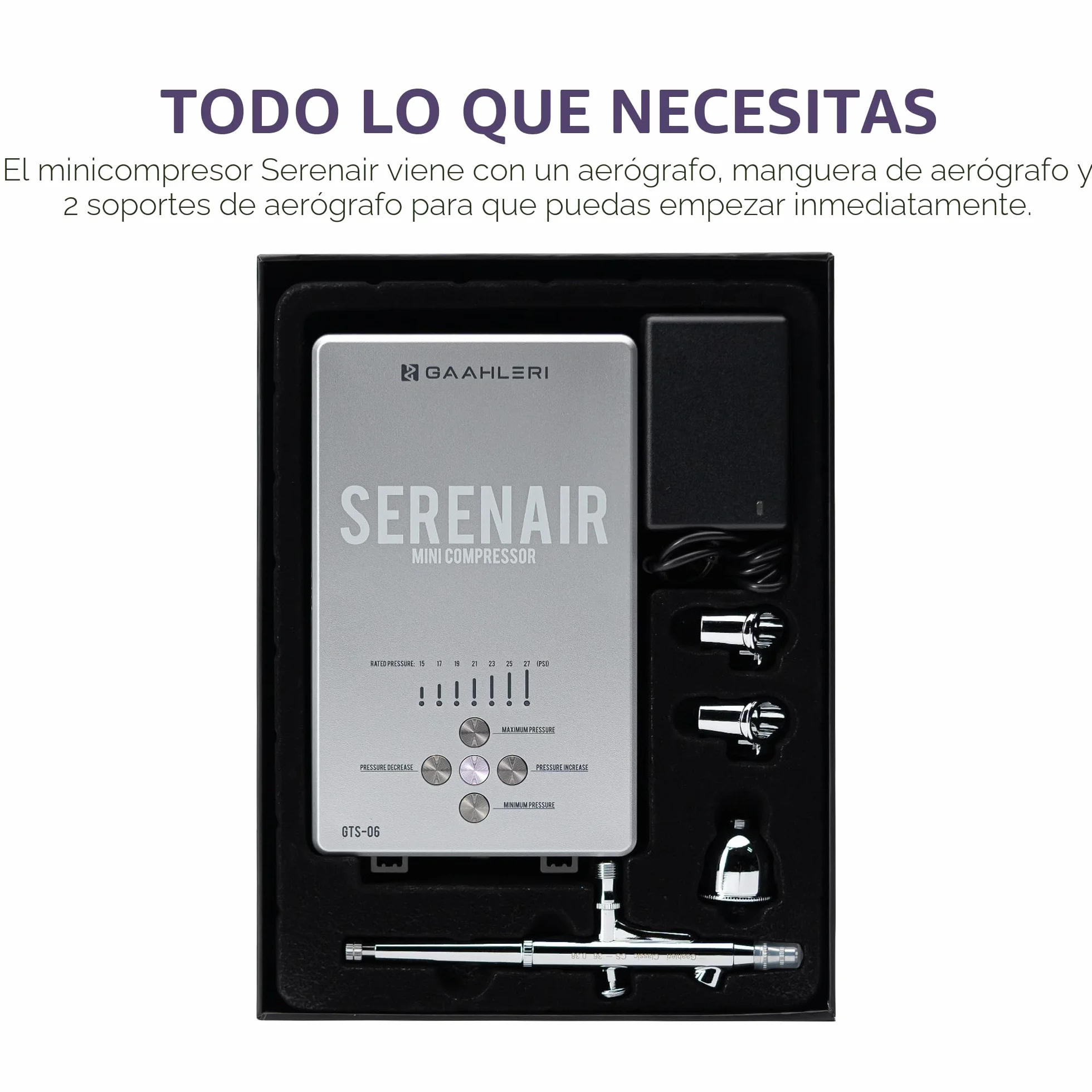 Kit de aerógrafo Gaahleri, Serie Ambition GTS-06, aerógrafo y compresor de aire con control de aire
