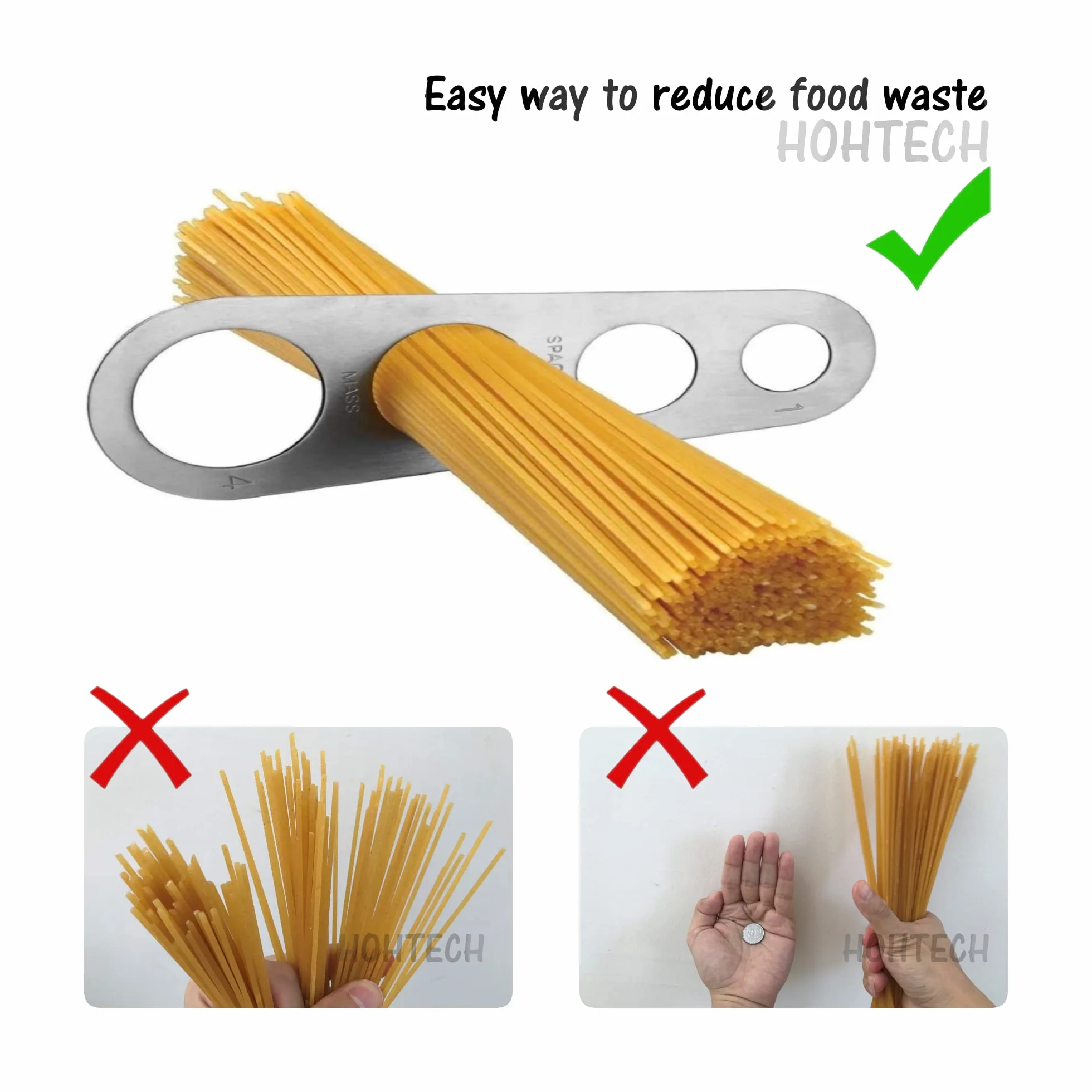 Medidor de espaguetis de acero inoxidable 4 agujeros para 4 porciones