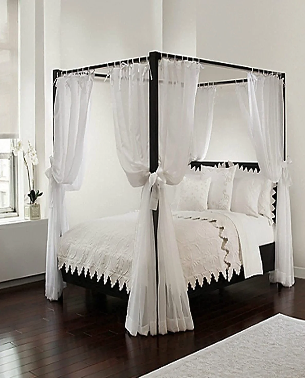 ROYALE LINENS Juego de Cortinas de Cama con Dosel, poliéster, Color Blanco, Talla única