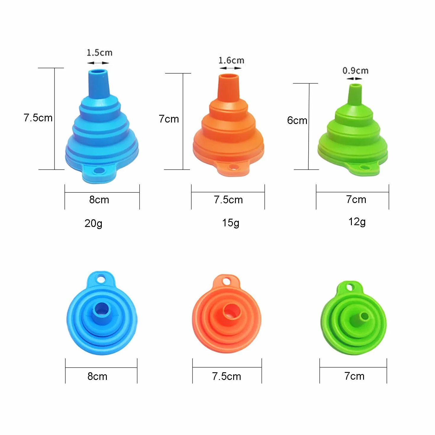 Juego de 3 Embudos Plegables de Silicona para Cocina
