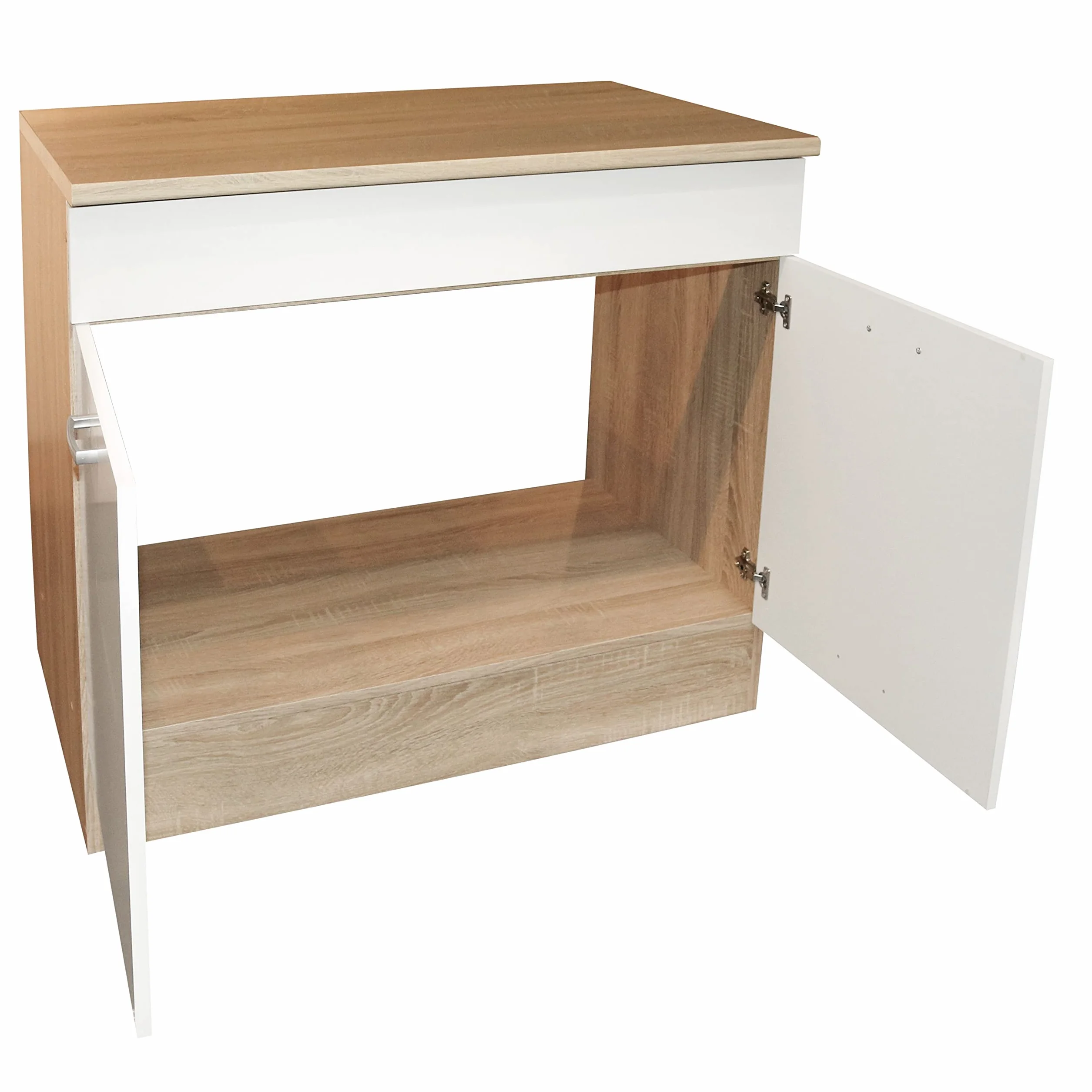 Stella Trading contemporáneo mueble bajo fregadero de cocina con acabado en roble Sonoma y blanco mate, Amplio mueble con mucho espacio de almacenamiento, 100 x 90 x 60 cm (ancho/alto/profundo)