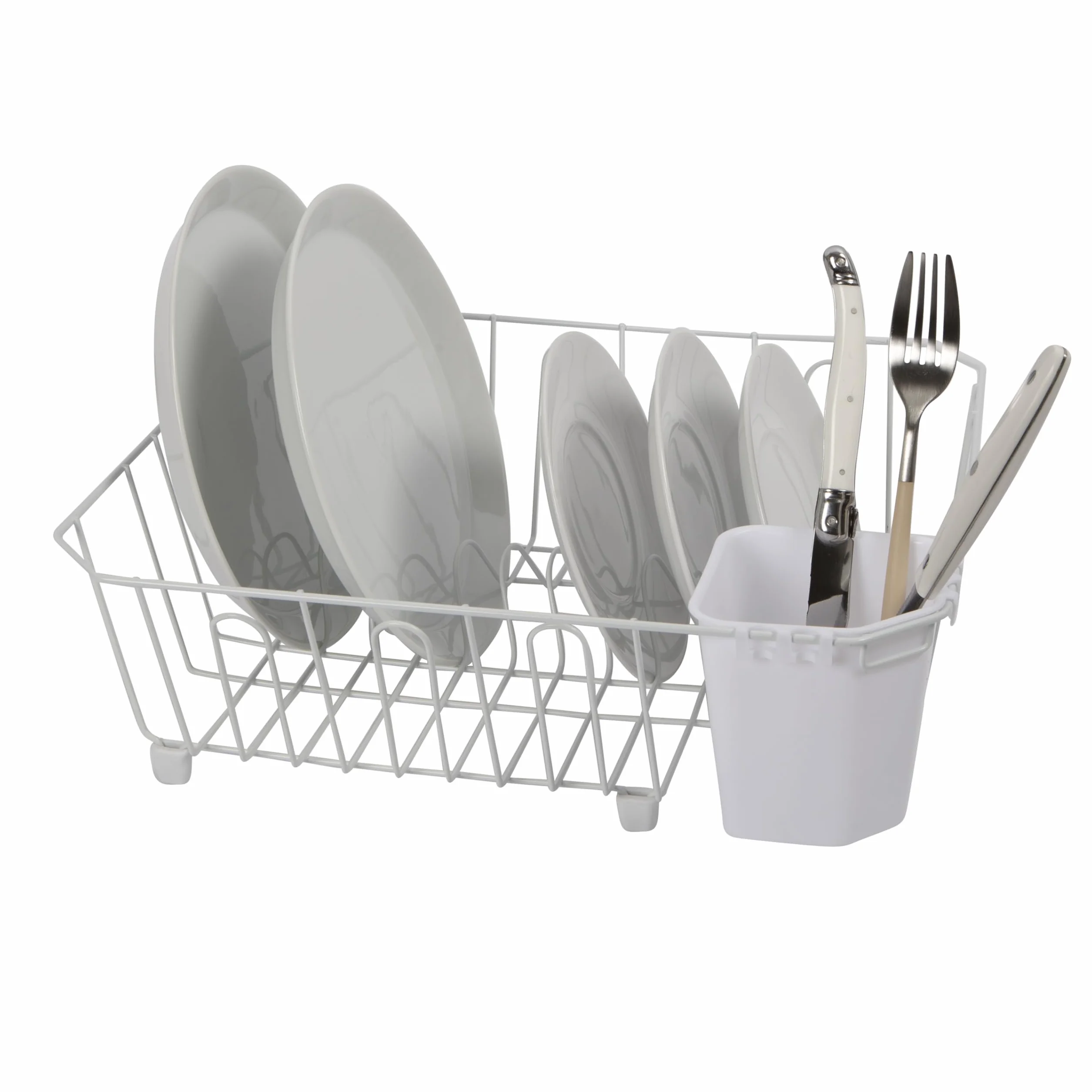 Oggi, Acero Inoxidable, Blanco, escurridor de Platos con Organizador de Utensilios