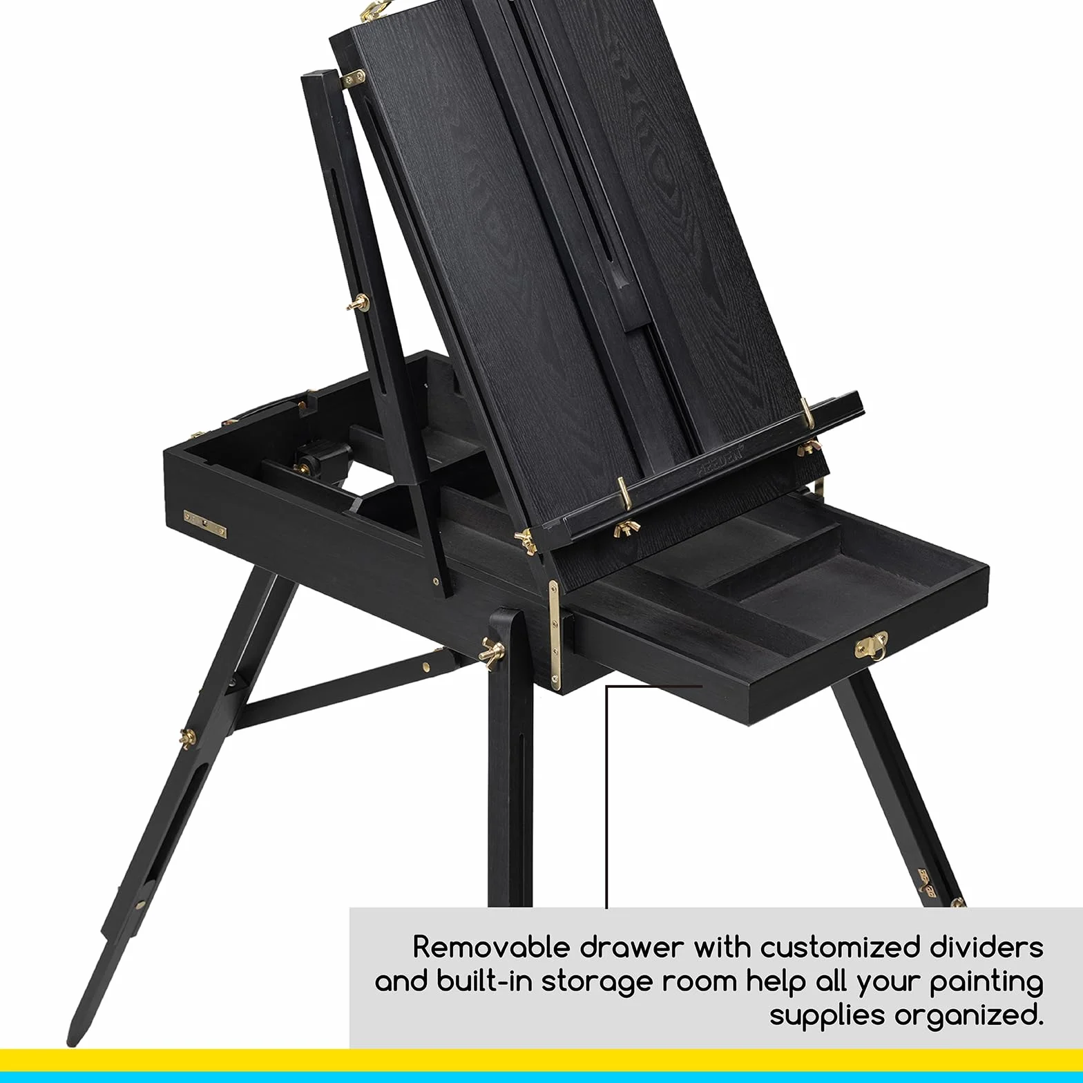 MEEDEN Caballete Francés para Pintura al Aire Libre: Negro, Pino, Estilo Francés, Easel de Trípode, Ajustable en Altura y Ángulo