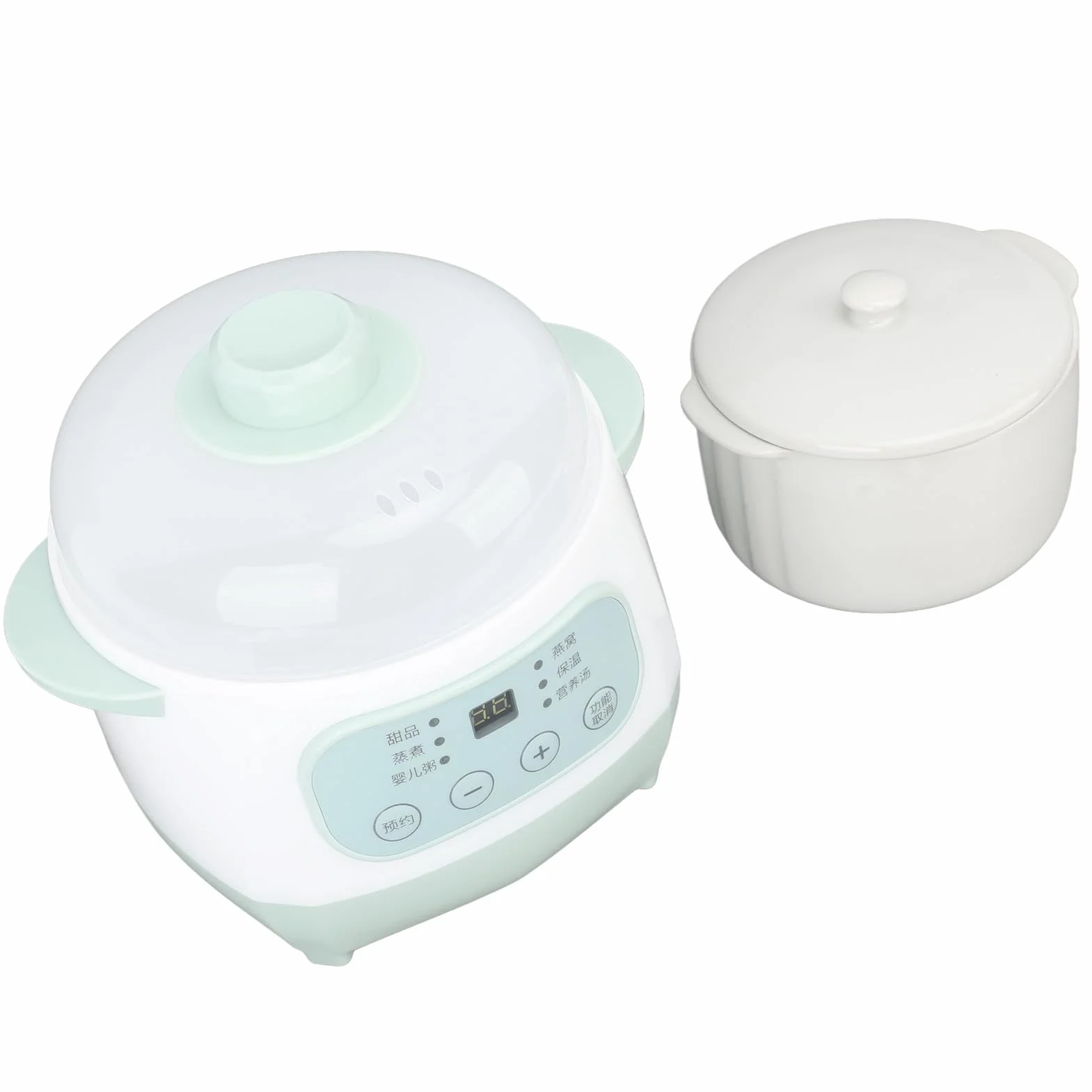Olla de Cocción Lenta Pequeña 200W Cerámica Verde con Temporizador ABS