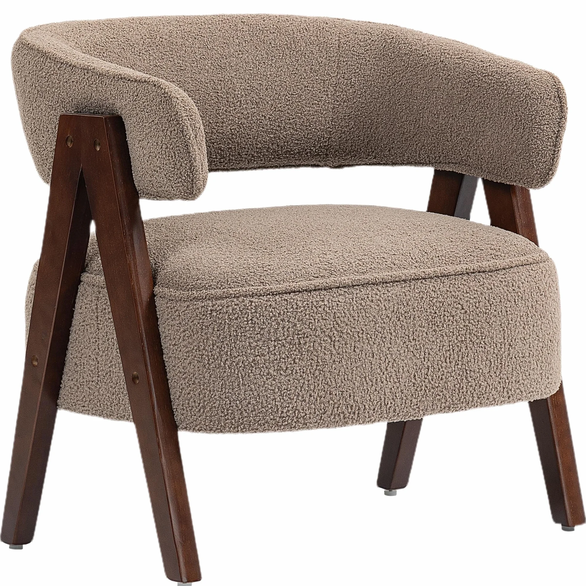 HOMCOM Butaca de Salón Tapizada en Borreguito, Sillón de Lectura Acolchado Grueso y Moderno, Asiento Ancho, Patas de Madera, Respaldo Curvado, para Dormitorio, Oficina, Marrón Claro