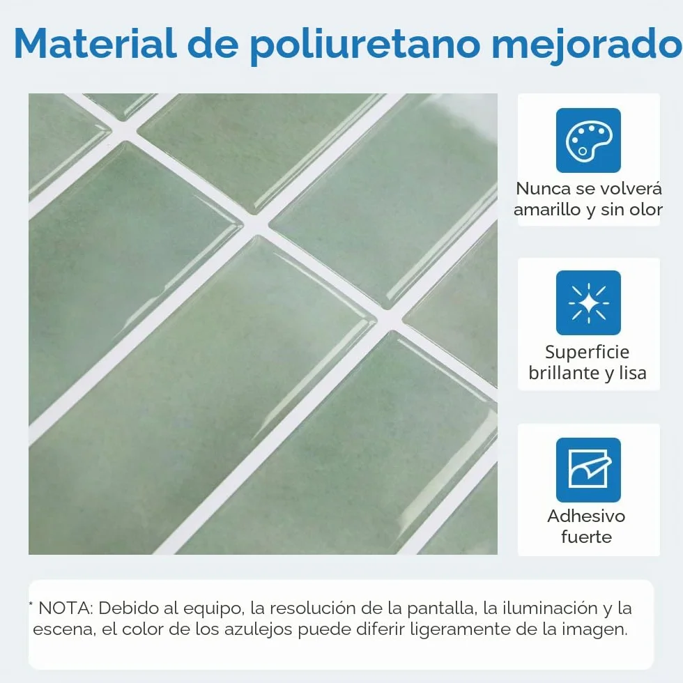 Azulejos Adhesivos Cocina Verde vintage, 10 Piezas 30.5 x 30.5 cm, Azulejos Autoadhesivos 3D, Línea Recta Vertical, Baldosas Adhesivas de Vinilo para Salpicadero en Cocina y Baño, Impermeables
