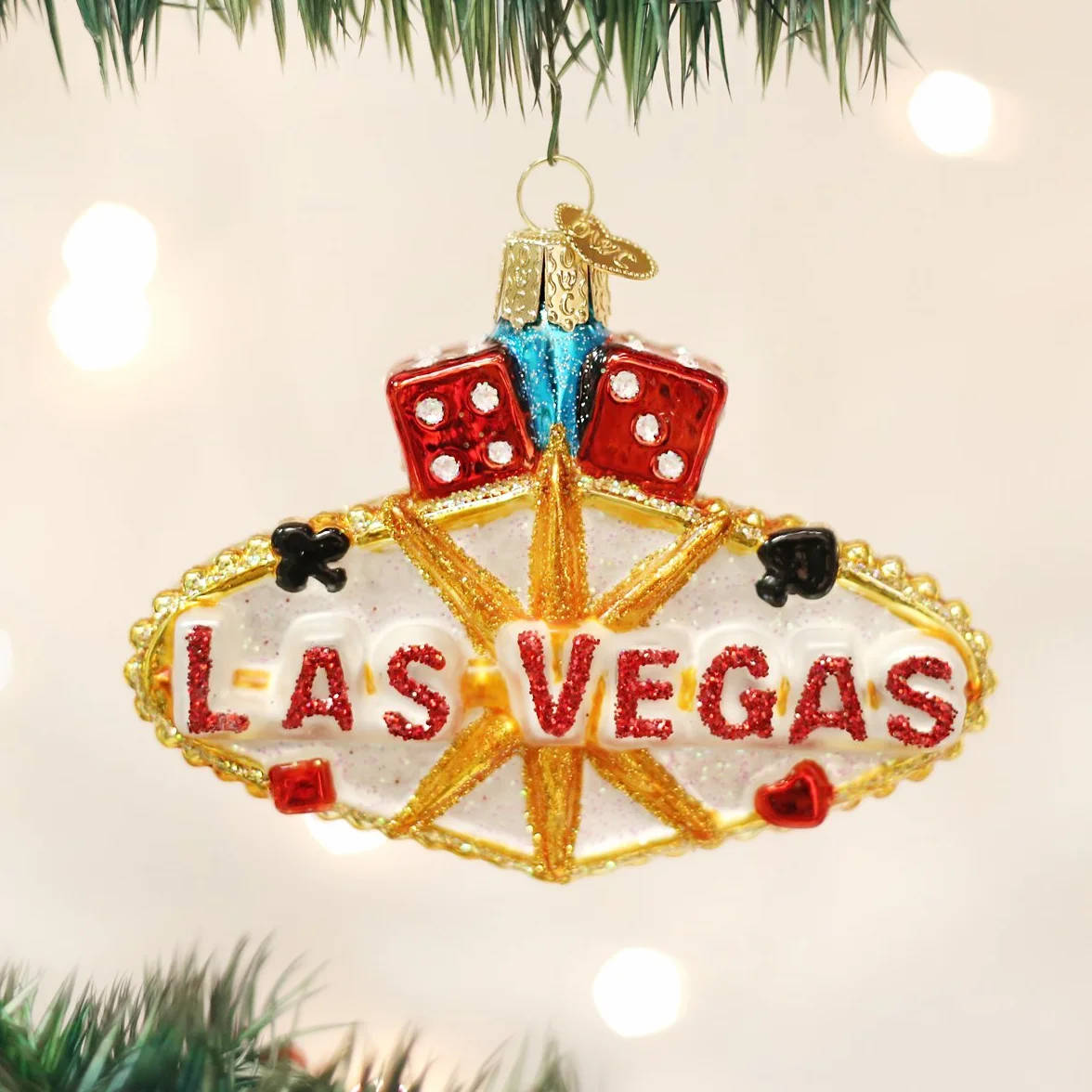 Old World Christmas Las Vegas Sign Ornamento de Cristal soplado