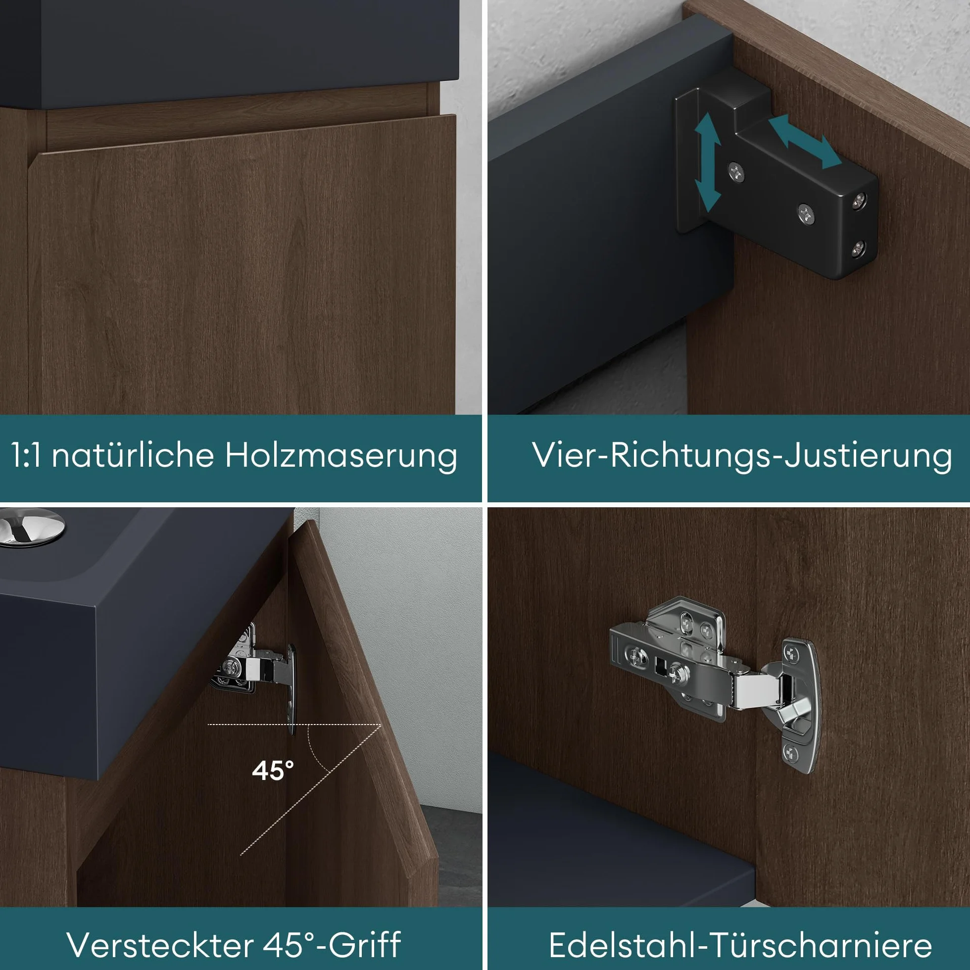 Mai & Mai Mueble de Baño con Lavabo 46x26x63 cm Suspendido Mármol Fundido Antracita Mate Acabado Roble Stirling