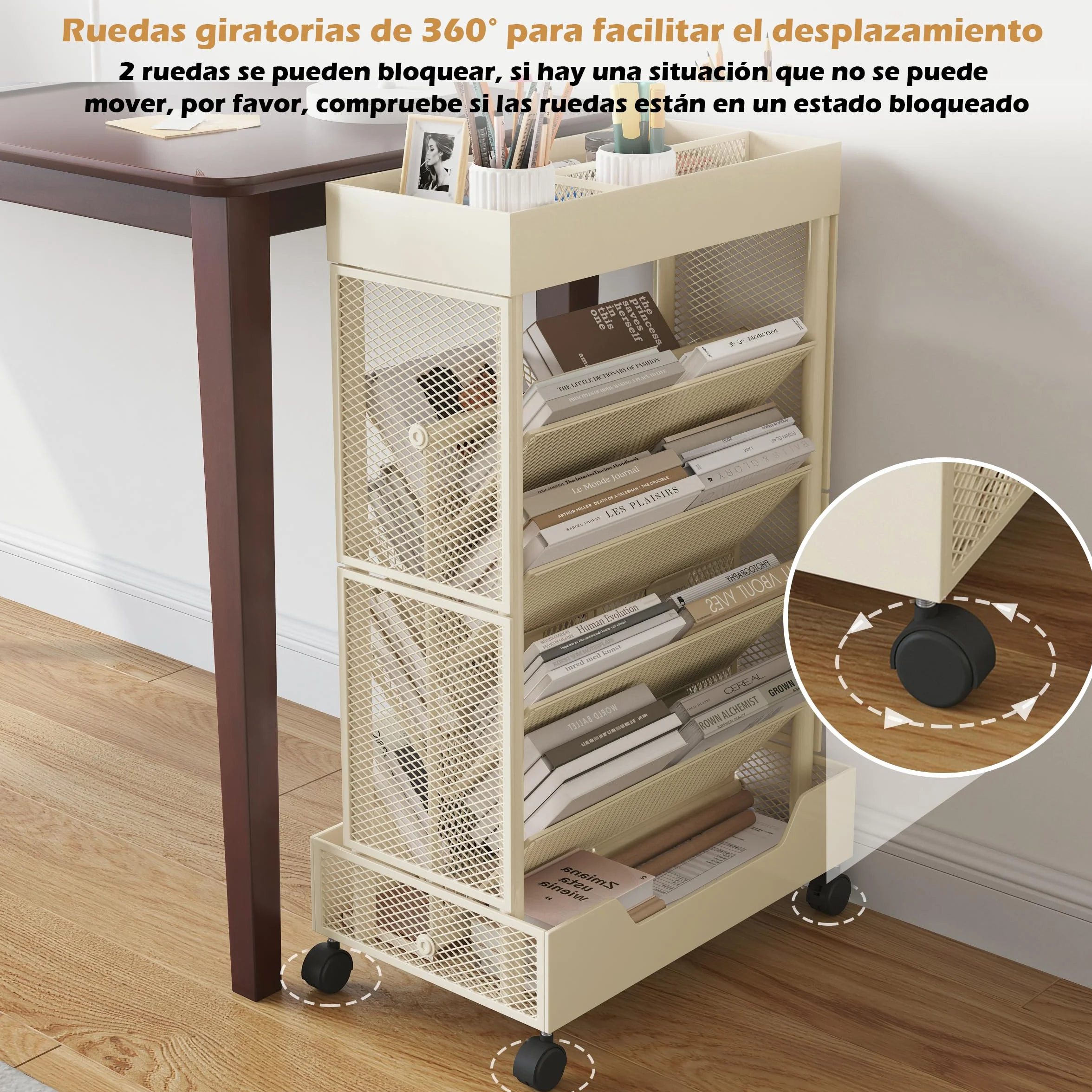 COVAODQ Estantería móvil con Ruedas, Organizador de Almacenamiento extraíble para niños, para Escuela, Aula, hogar (Beige)