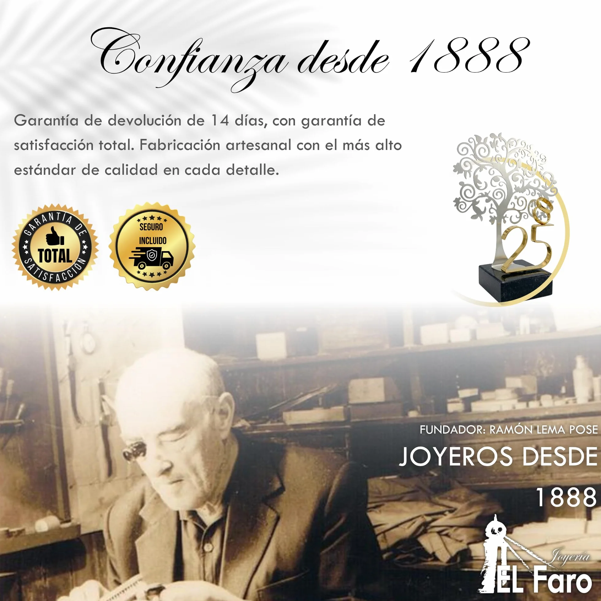 JOYERIA EL FARO | Grabado Personalizado | Presentación en Estuche Premium | Celebra vuestros años de Amor Juntos (25 Aniversario, 22 x 19 cm)