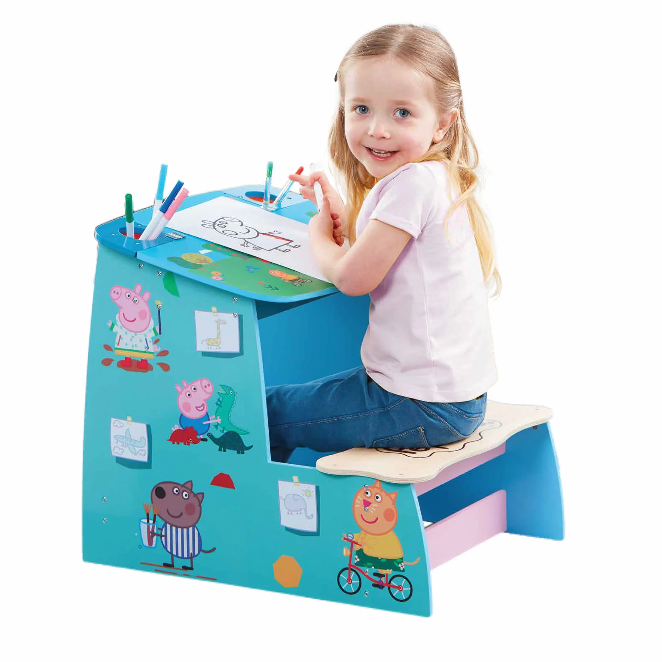 Peppa Pig Wooden Play Desk with Chalk Board and Storage Compartment FSC Certified