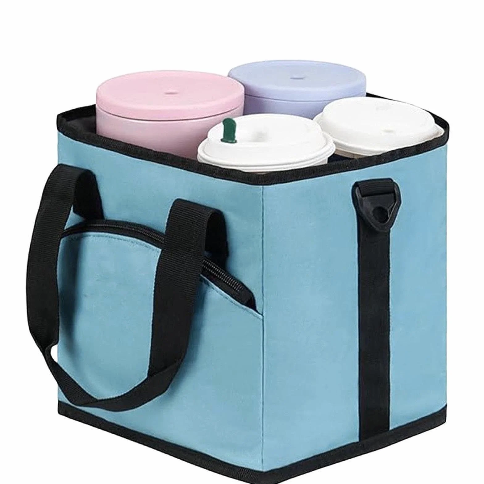 Bolsa isotérmica para Bebidas con portabotellas, separadores Ajustables y 4 Compartimentos con Bolsillo Frontal para Camping, Azul