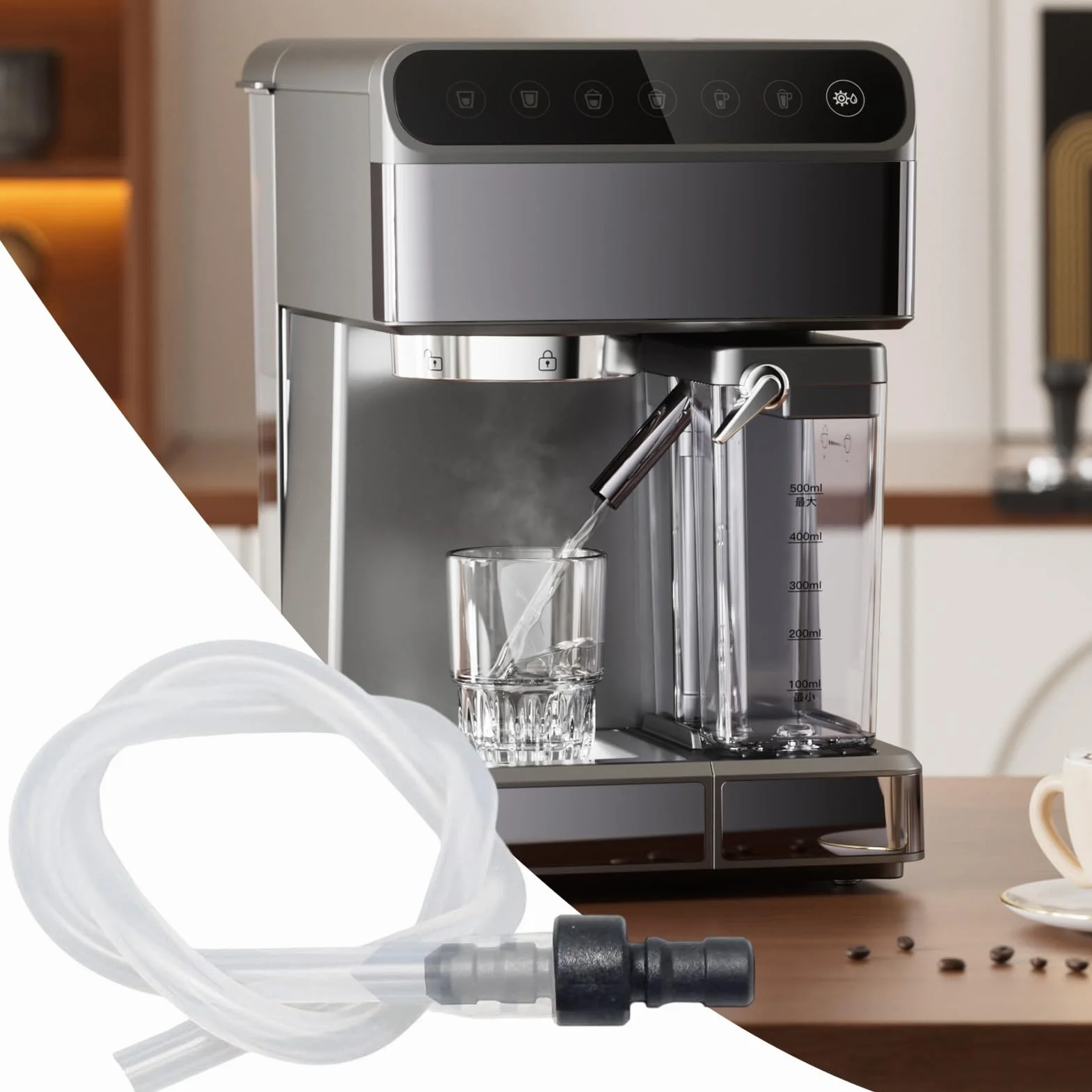 Tubo de leche para café Kit de 6 piezas tubos espumadores 3 conectores máquina de café
