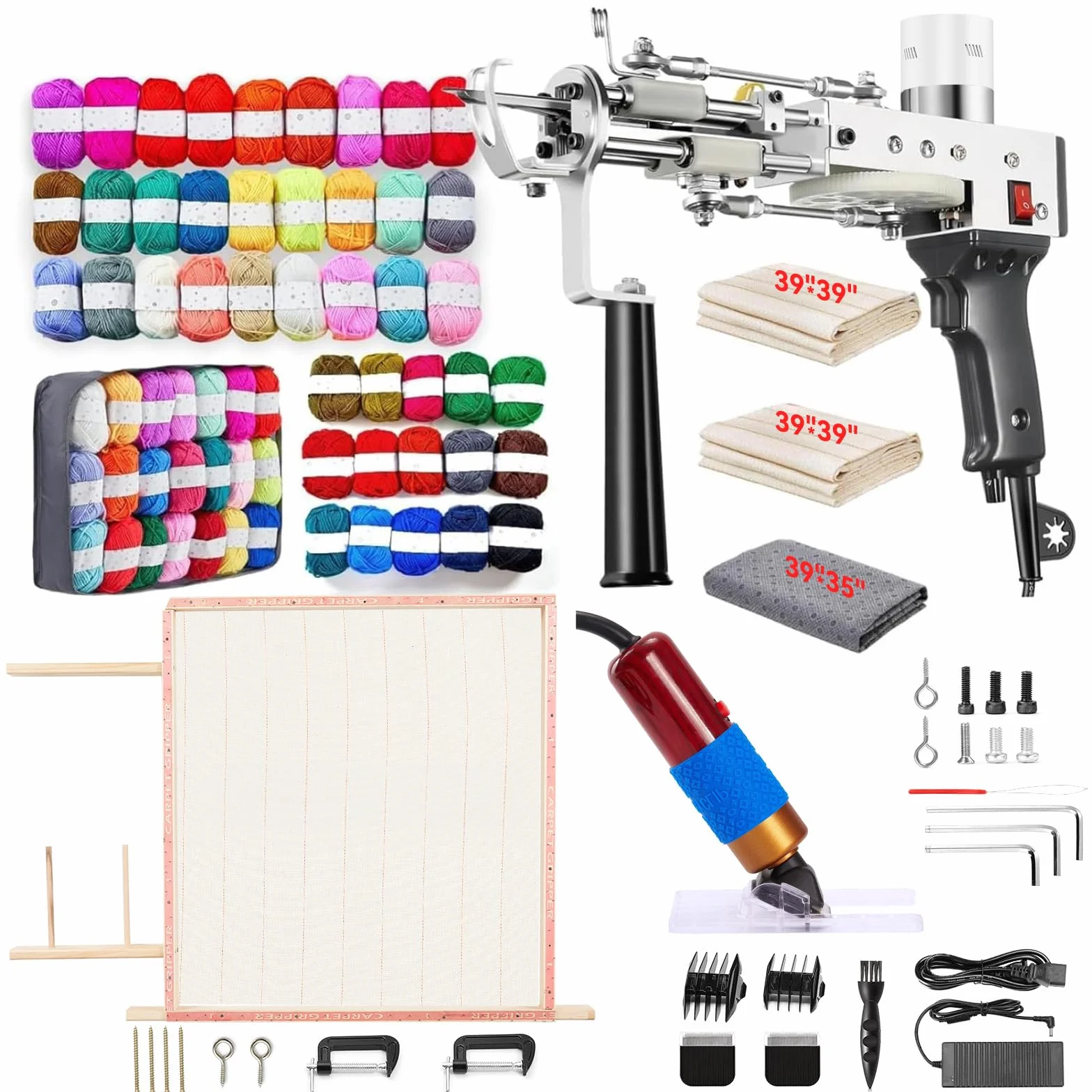 BESGEER 2024 Kit de Inicio de Pistola para Tejer Alfombras con Marco y Cortacarpetas, Kit de Tejer Alfombras de Pileta de Corte y Anillo 2 en 1, Kit Completo de Pistola para Teje(Negro)