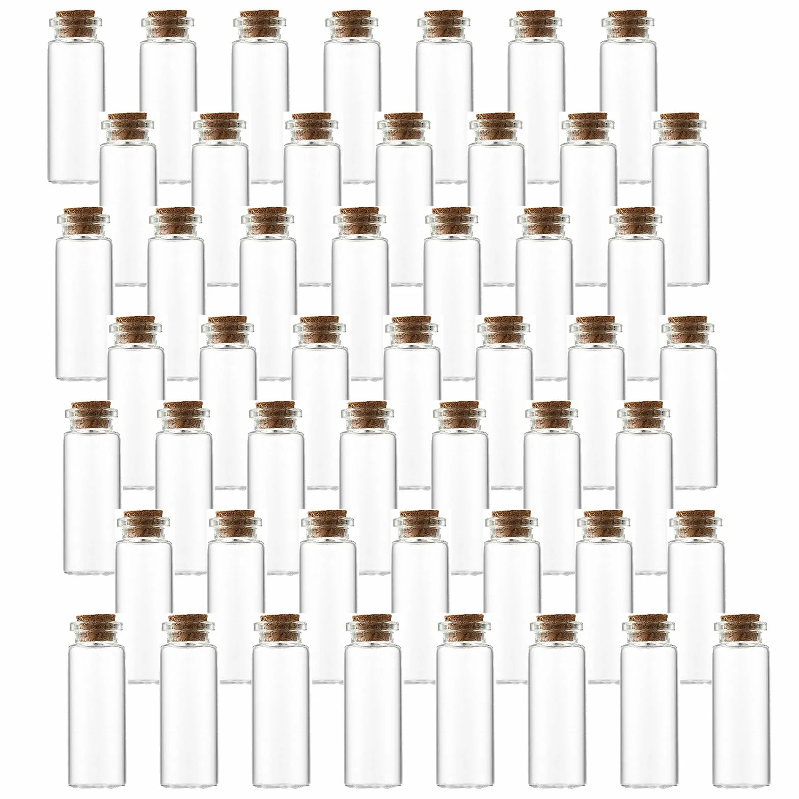 LGEGE Mini botellas de plástico de 12 ml con tapones de corcho, juego de 50 piezas, 22 botellas pequeñas de poción de 60 mm, tarro de arte de arena pequeño para decoración de fiestas, manualidades
