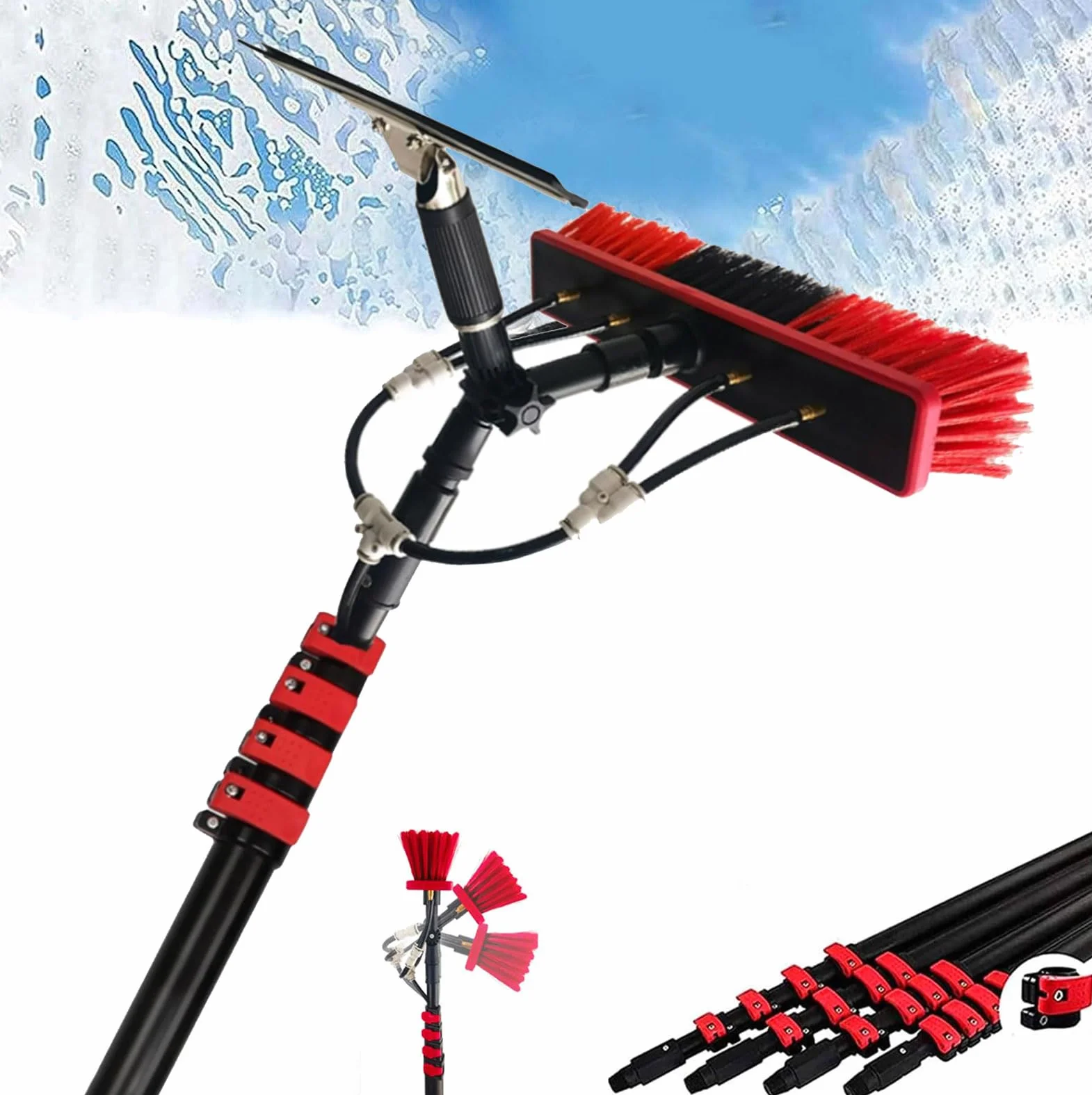Kit de poste de alimentación de agua para limpieza de ventanas, cepillo telescópico extraíble de 5,5 m con eslla de goma para limpieza de cristales y paneles solares