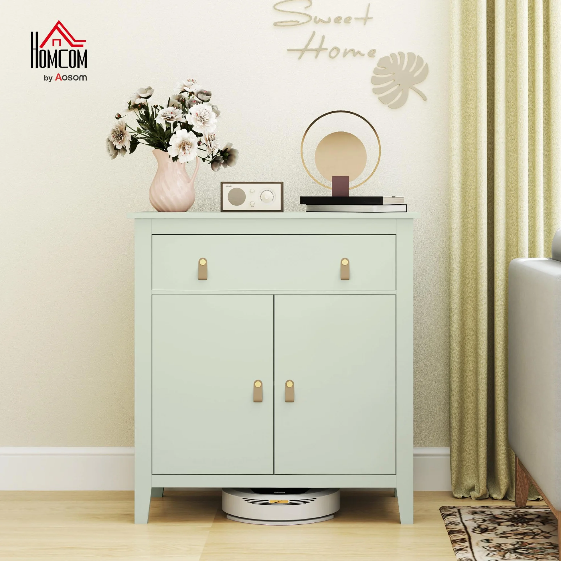 HOMCOM Aparador de 2 Puertas Moderno con Cajón Estante Ajustable 80x40x90 cm Verde Claro