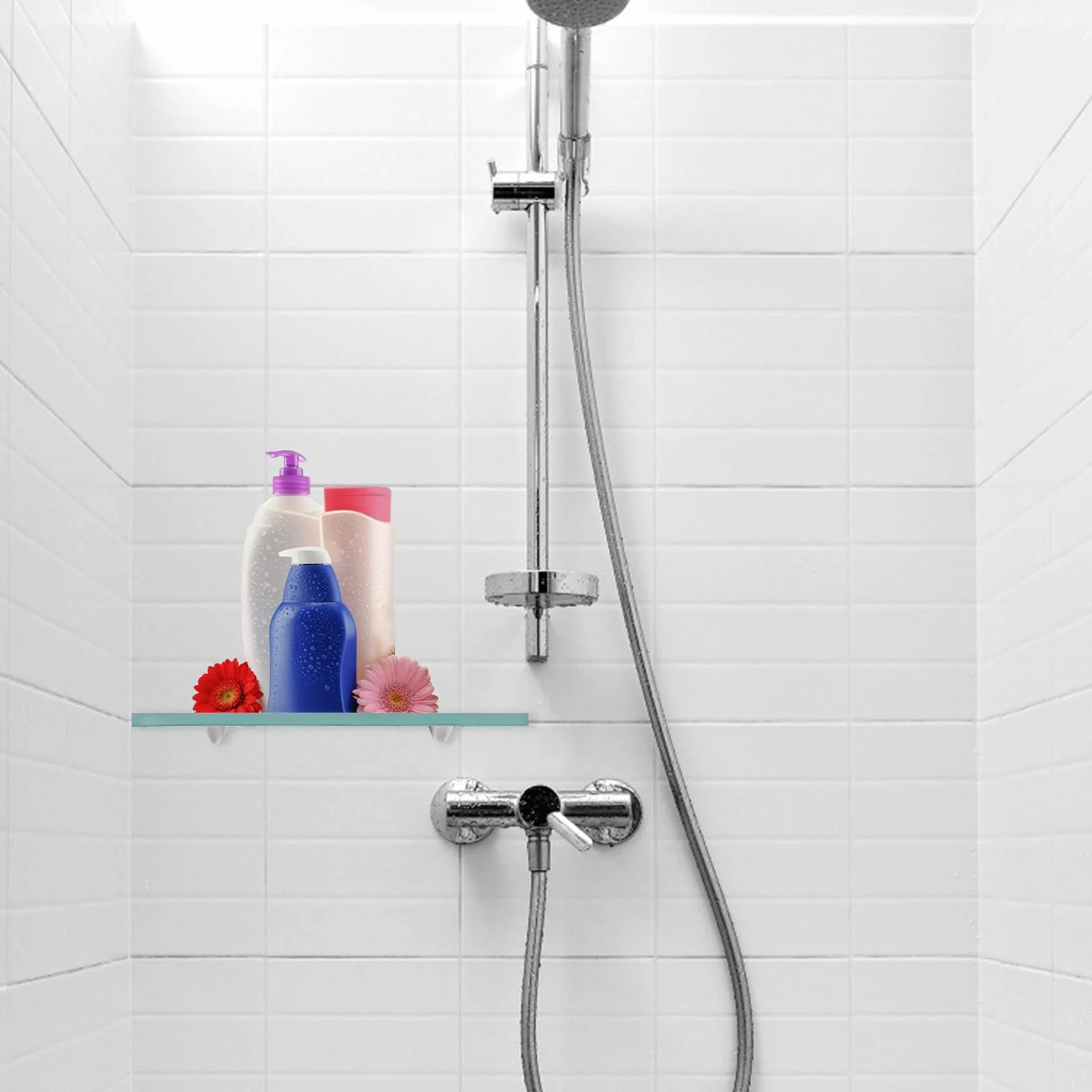 Randaco 2 estantes de cristal con soporte de pared, de cristal mate con cristal de seguridad templado de 8 mm y soporte, perfecto como estante de ducha/estante de baño para baño, cocina, balcón (20 x