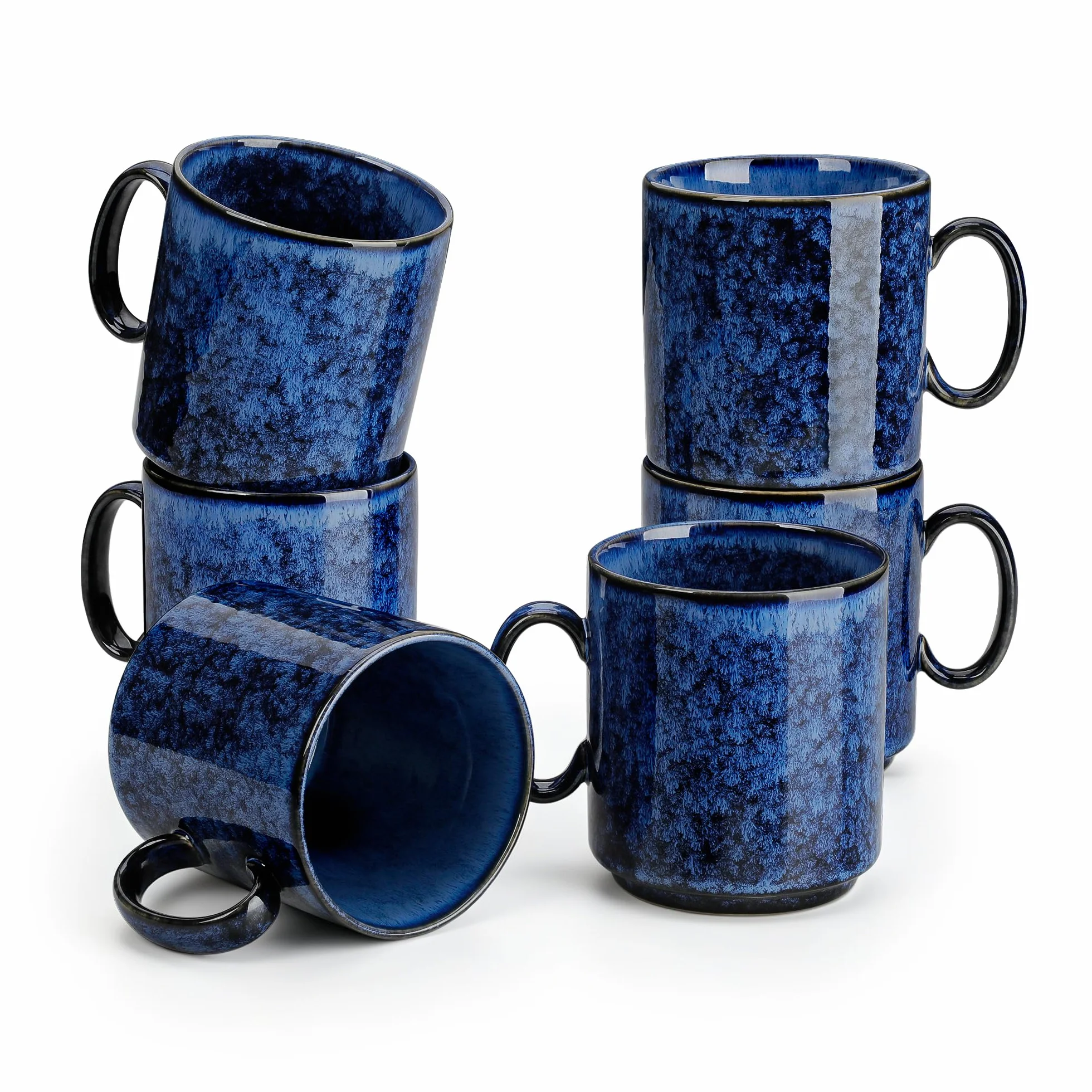 vancasso STARRY - Juego de 6 tazas de café de cerámica de 12 onzas para café con leche, capuchino, té y cacao caliente, estilo moderno artesanal para cafetería, hogar y cocina, aptas para microondas y