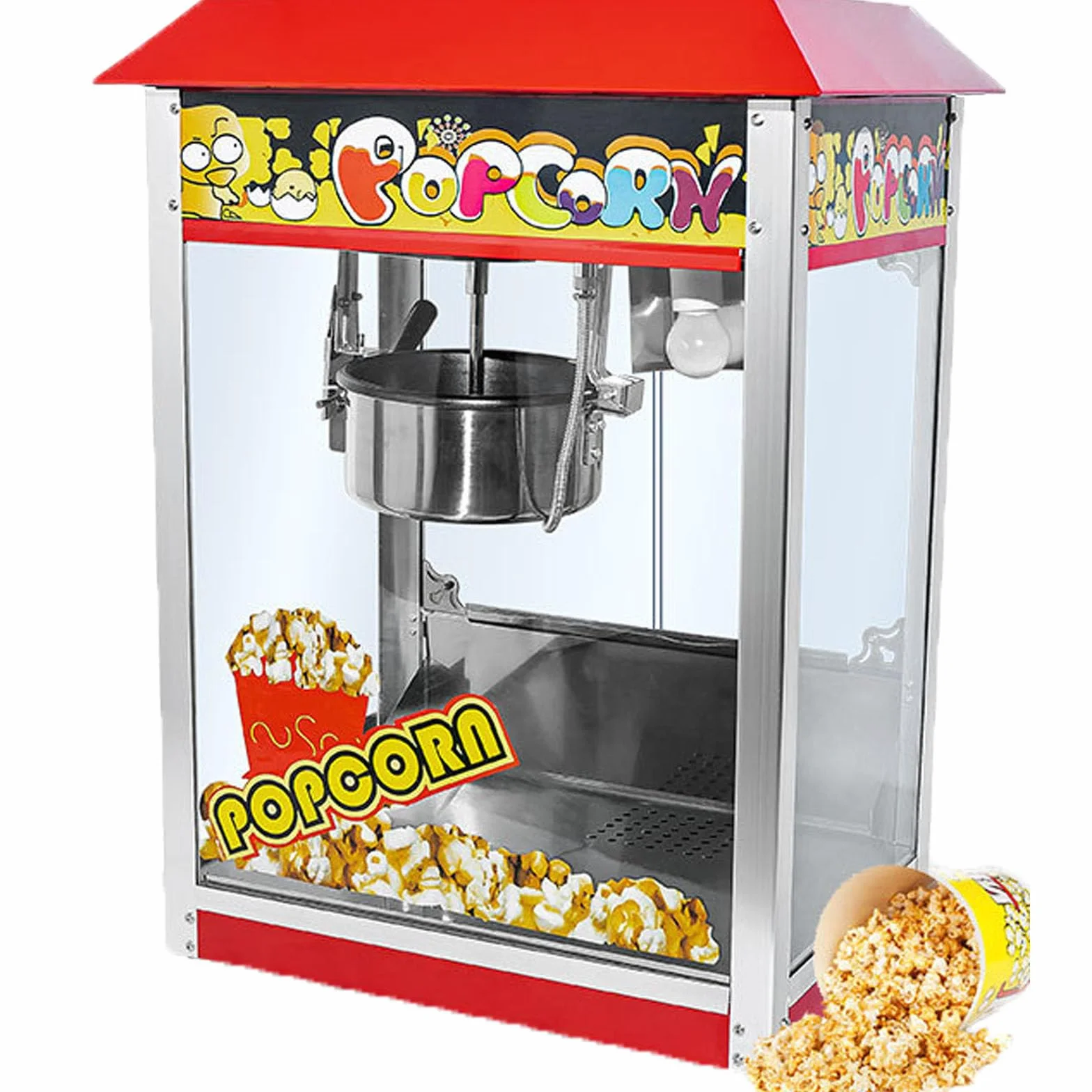 Palomitero,Máquina de Palomitas de maíz de sobremesa | Comercial Doméstico Cine（Tejadillo Rojo, Olla con Revestimiento de Teflón,10 oz,1400 W)