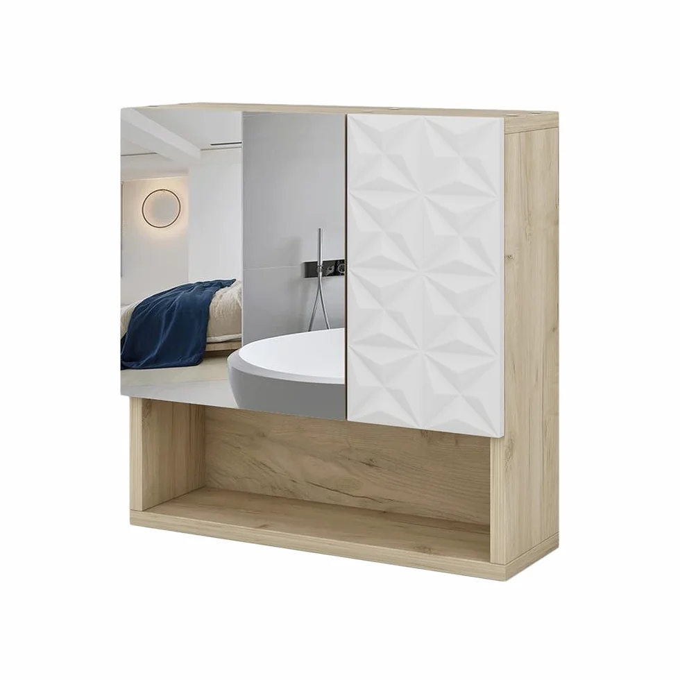 Vicco Armario con Espejo para baño Edge, Blanco, 54 x 55 cm con Puerta y Compartimentos Abiertos, para Almacenamiento en baño con Mecanismo Push-to-Open