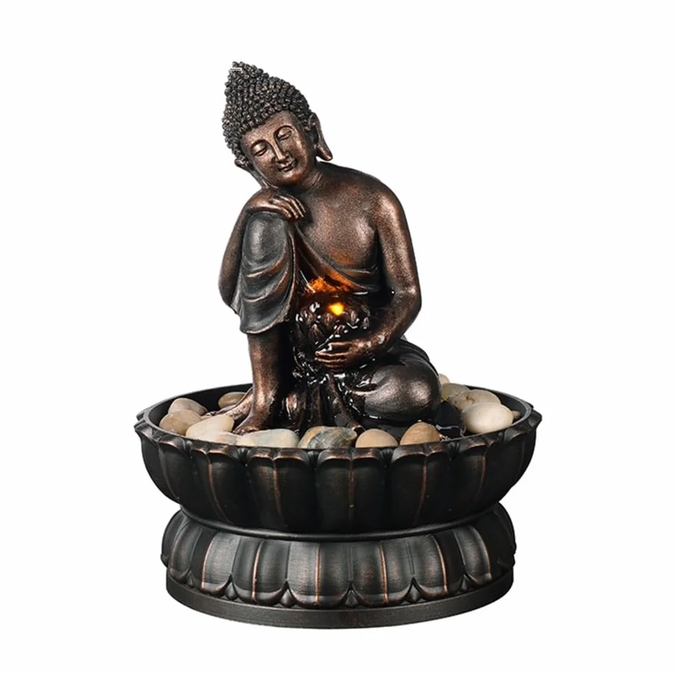 Cascada Interior Fuente de Escritorio Buda, Fuente pequeña, Adornos Resina, decoración Sencilla for el hogar, meditación Serenidad Zen