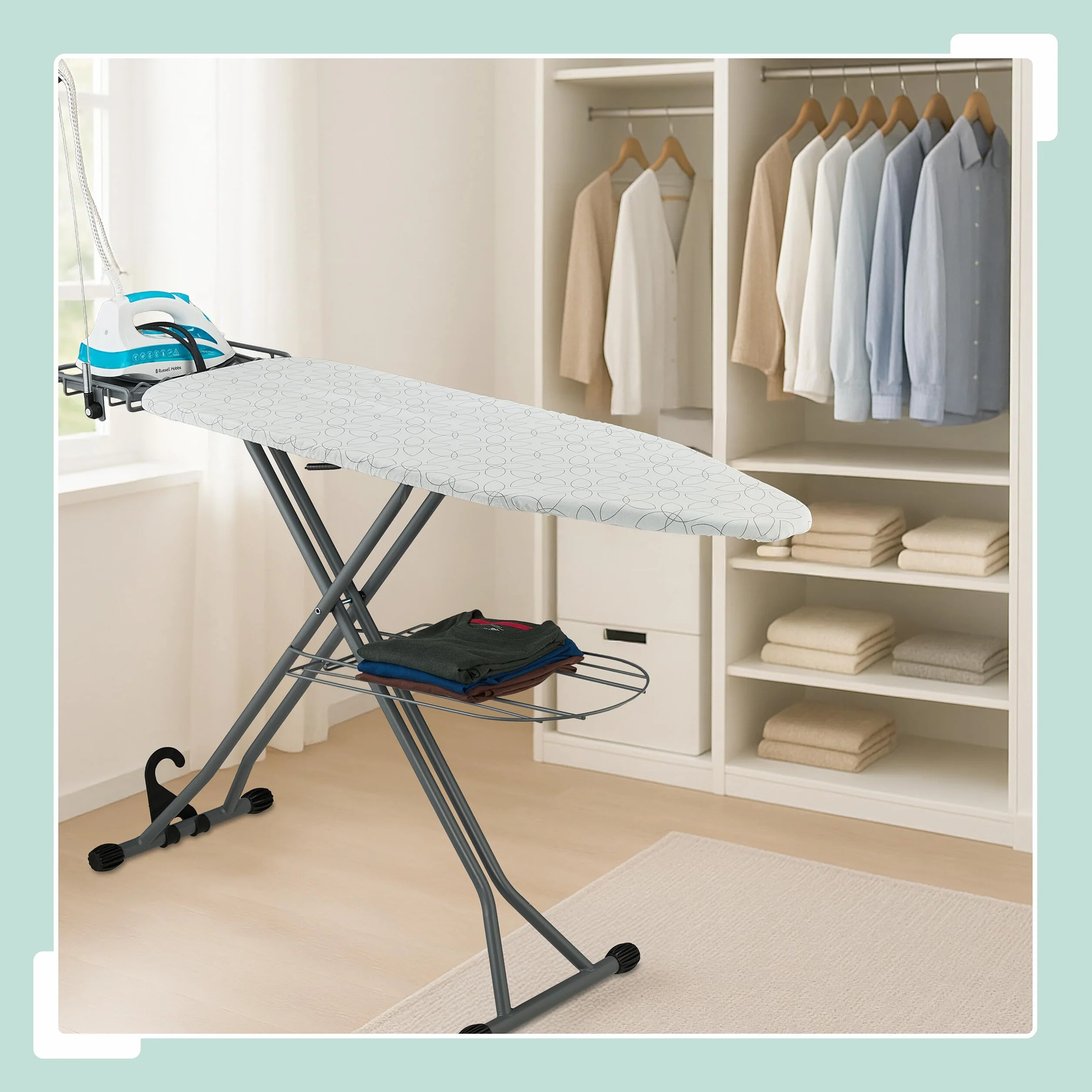Relaxdays Tabla de Planchar para Plancha de Vapor, 115 x 39 cm, Regulable en Altura, Plegable, Estante, Blanco/Plateado