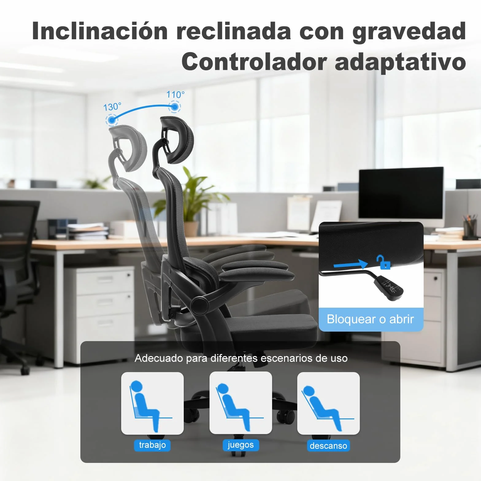 Magic Life Silla de Oficina Ergonómica con Soporte Lumbar, Asiento de Malla Rebotante, Respaldo Transpirable y Reposabrazos 3D, Altura Ajustable para Oficina en Casa (Negro)