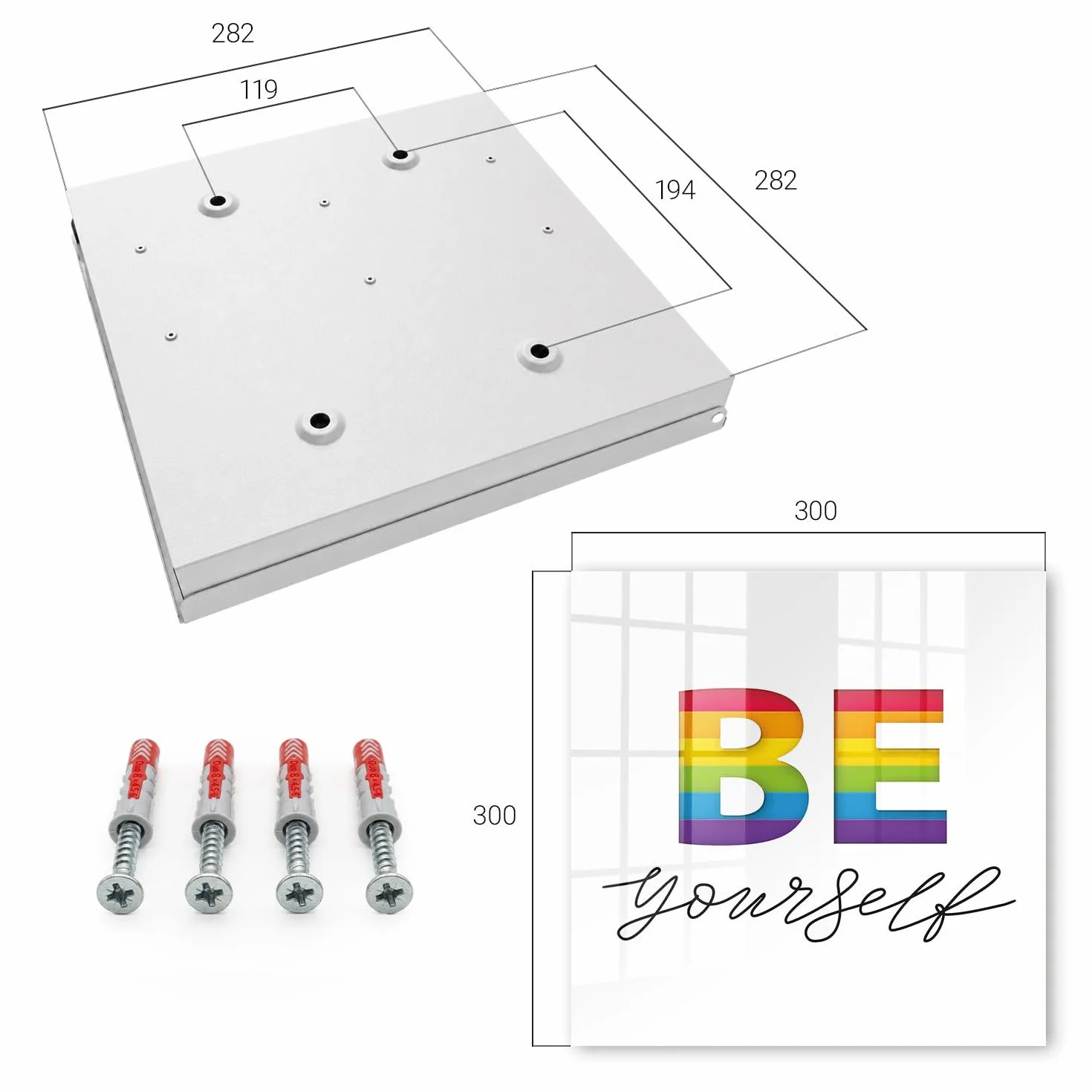 Tulup Armario para Llaves 30x30 cm | Blanco | Derecha | Montaje en Pared | Motivación auténtica | de Metal | Frente Decorativo de Cristal | Kit de Montaje Incluido | Organizador | 50 Ganchos