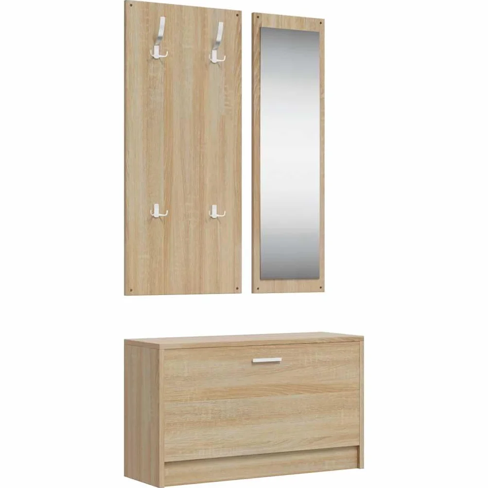 vidaXL Set de Mueble Zapatero 3 en 1 Armario Estantería Almacenamiento Recibidor Entrada Pasillo Salón Madera Contrachapada Color Roble Sonoma