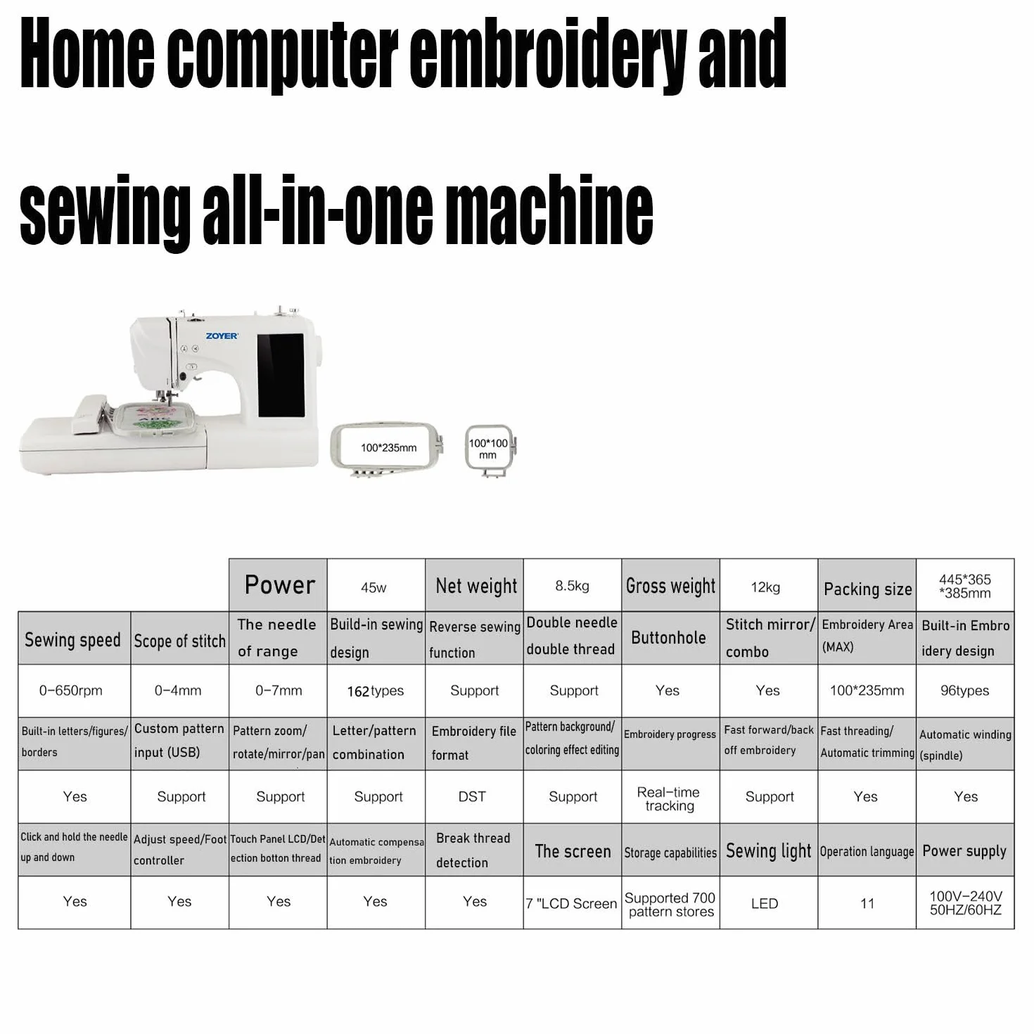 Máquina Bordar Completamente Automática,96 Patrones/8 Patrones Digitales/10 Marcos,área Marco 4" X 4",Pantalla Táctil 9",Adecuada para Prendas Vestir Y Ropa Cama