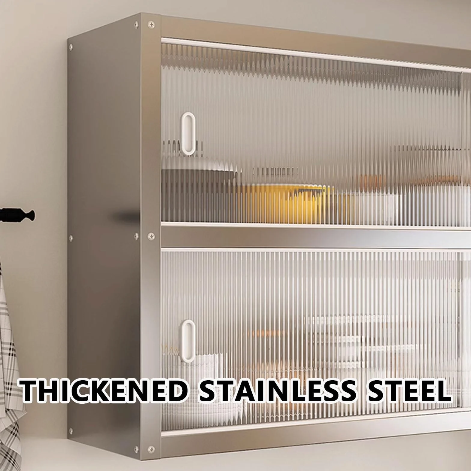 Armario De Cocina Armario De Pared De Acero Inoxidable Puertas Correderas Transparentes Dos Opciones De Instalación for Aseo Dormitorio Ducha Soporta hasta 25 Kg por Estante(70 * 30 * 40cm)