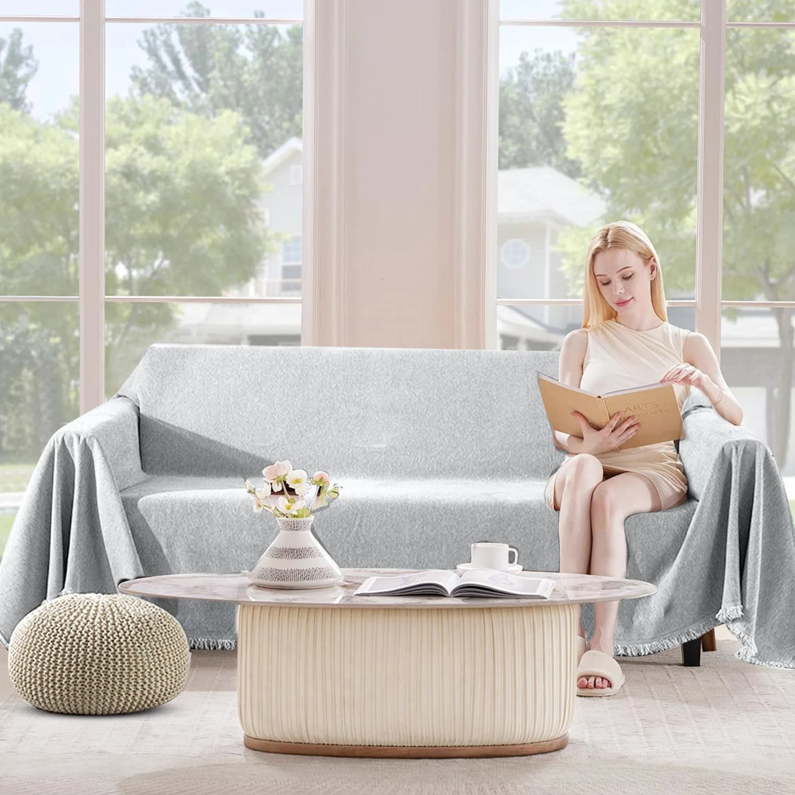 Súper Suave cómodo Manta Manta sofá Mantas Decorativas para sofás Dormitorio Sala de Estar Sencillo Diseño Multifuncional Super Grande Cálida Gruesa Alfombra de sofá 180 * 420cm Gris Claro