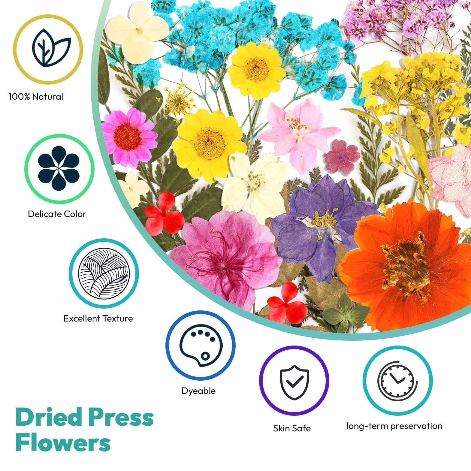 Resiners 58Pcs Flores Secas Prensadas para Moldes de Resina, Kit Hojas Reales para Manualidades Joyería Scrapbook DIY