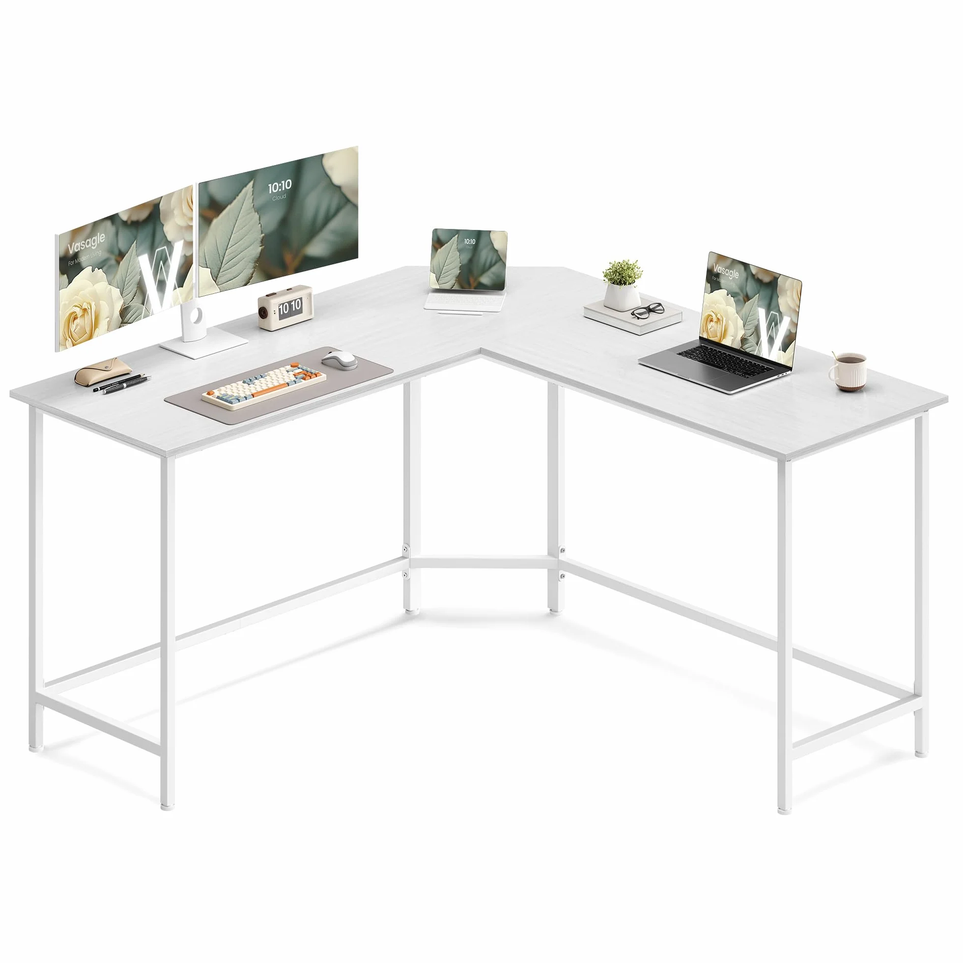 VASAGLE Escritorio, Mesa de Ordenador en Forma de L, 140 x 140 x 76 cm, Escritorio Esquinero, Ahorra Espacio, para Oficina Casa, Juegos, Fácil de Montar, Blanco Arce LWD073W01V1