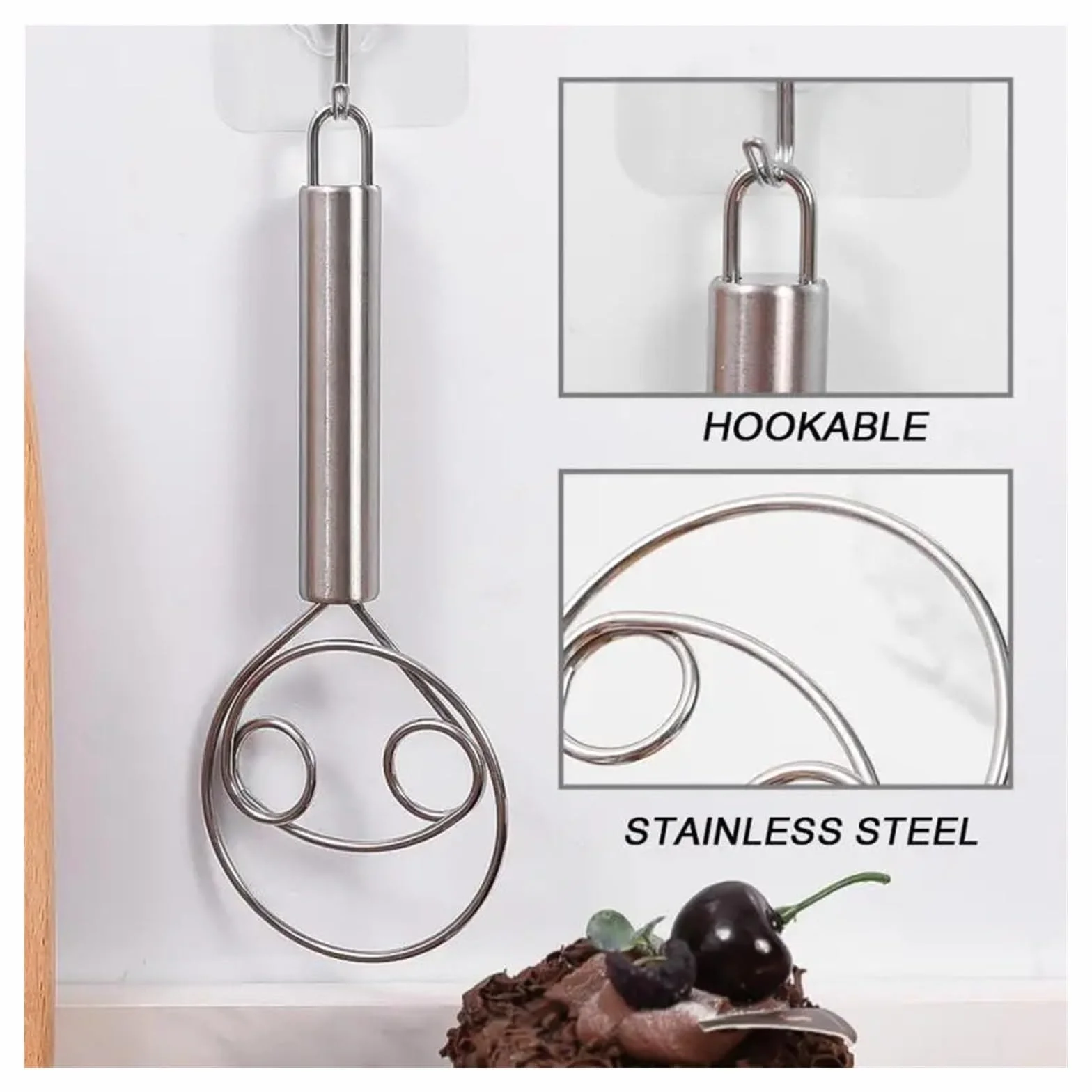 Batidor de masa acero inoxidable con mango ergonómico, mezclador Manual for hornear, batidor huevos, herramienta for agitar crema(Stainless Steel)