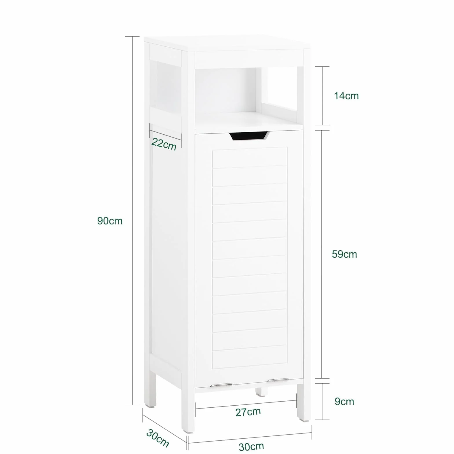 SoBuy Mueble Baño con Cesto para Ropa Sucia – Armario Compacto con Bolsa Abatible –Mueble Columna Baño Blanco, 30 x 90 x 30 cm, BZR122-W
