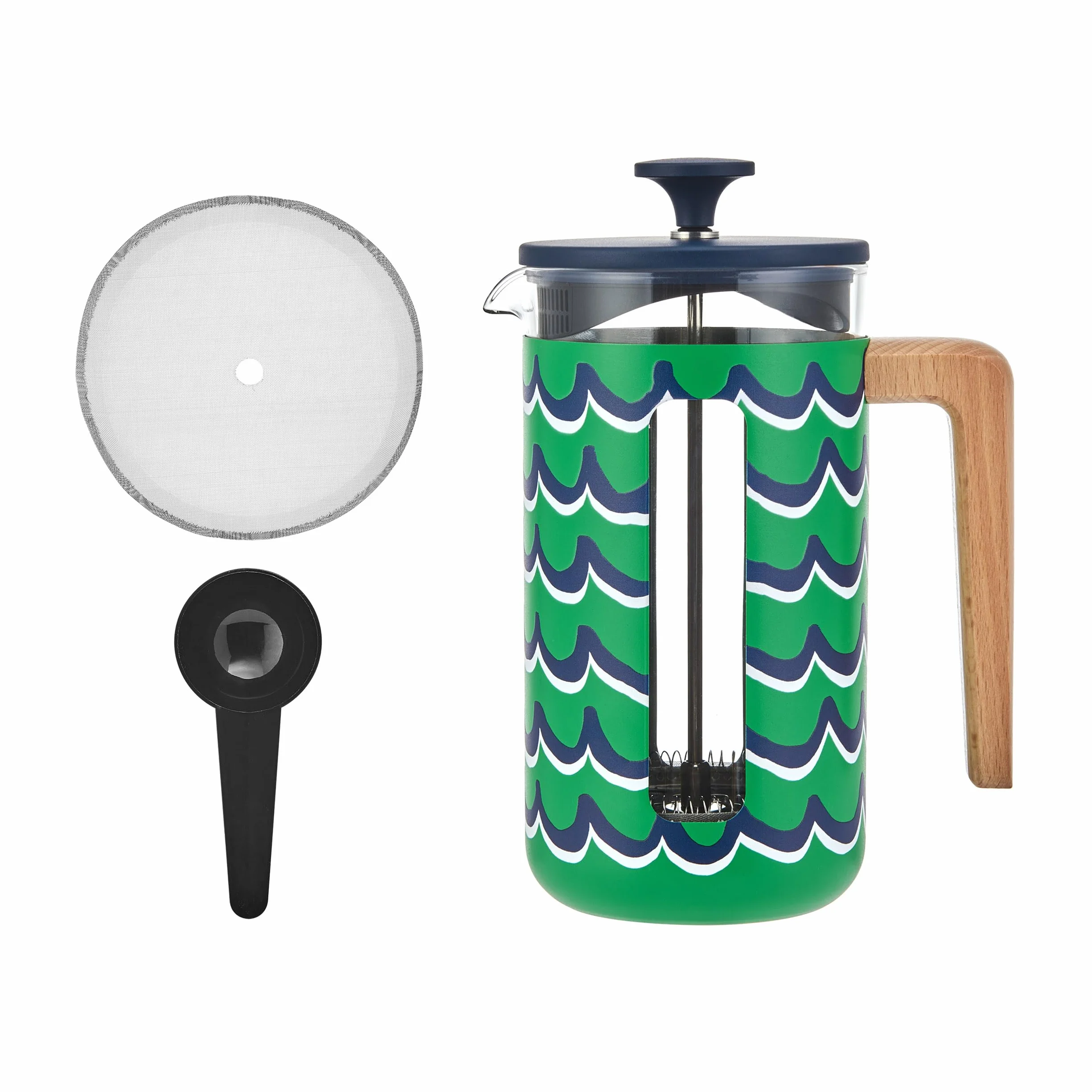 La Cafetière Pisa - Cafetera grande de prensa francesa con diseño de remolino, cafetera de cerámica resistente al calor de 1 L con émbolo de fácil agarre, té suelto y café molido, Cyan Tides