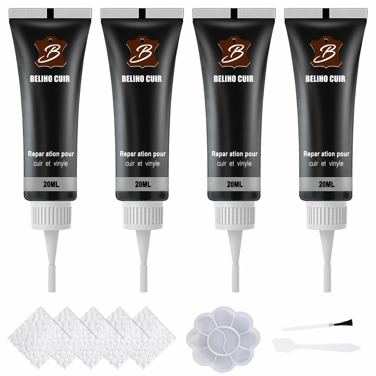 4 Pieza Reparador Cuero Negro 20ml Cuero Liquido, Liquido Reparador Negro para Muebles, Asientos de Coche Sofá Chaqueta Zapatos Cartera Cinturón Abrigos con 8 Accesorios